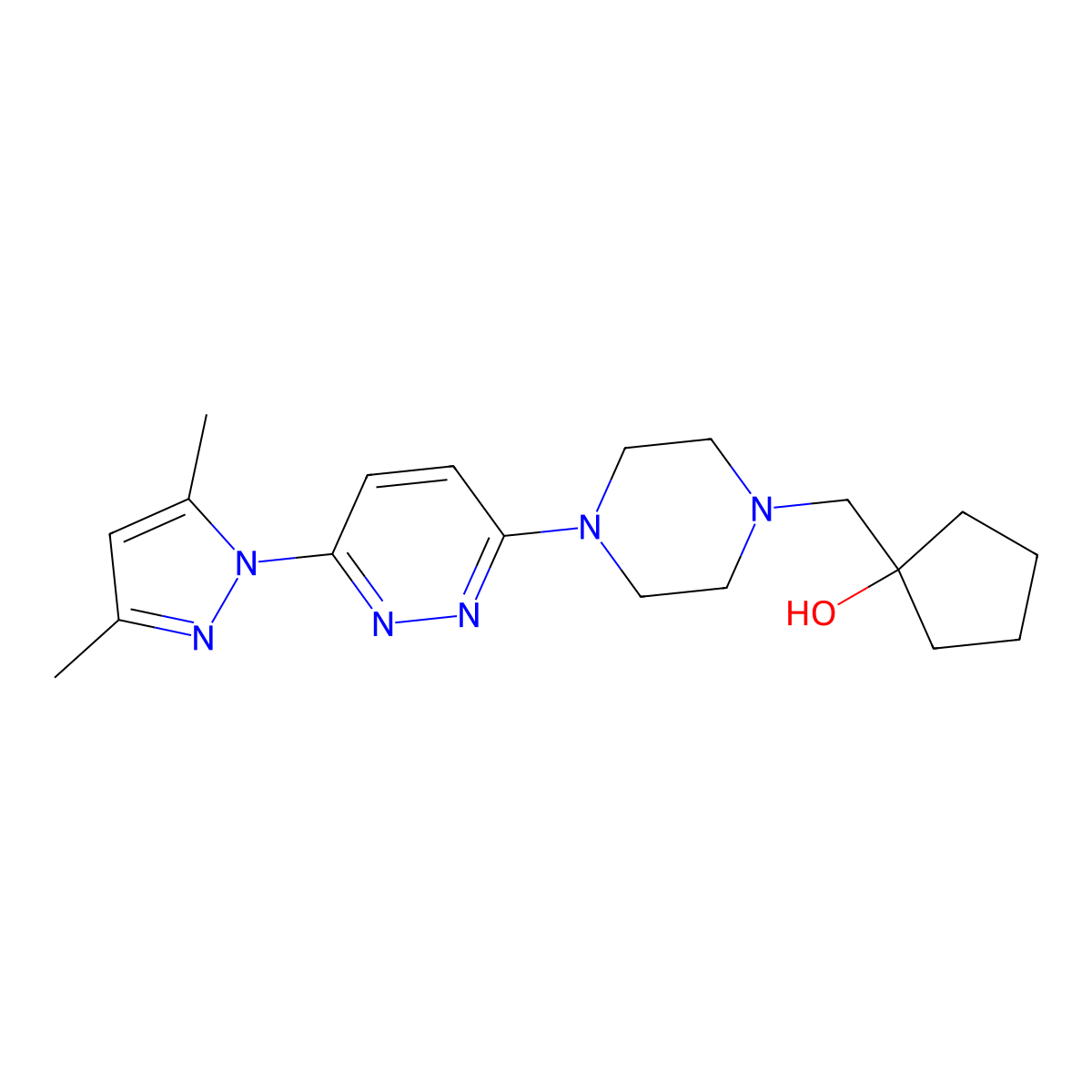 1-({4-[6-(3,5-dimethyl-1H-pyrazol-1-yl)pyridazin-3-yl]piperazin-1-yl}methyl)cyclopentan-1-ol molecular structure, CAS 2770640-77-0