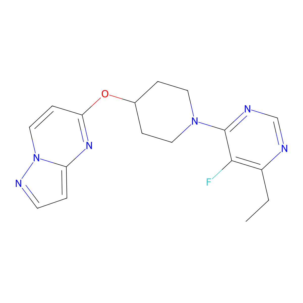 4-Ethyl-5-fluoro-6-(4-{pyrazolo[1,5-a]pyrimidin-5-yloxy}piperidin-1-yl)pyrimidine molecular structure, CAS 2770640-80-5