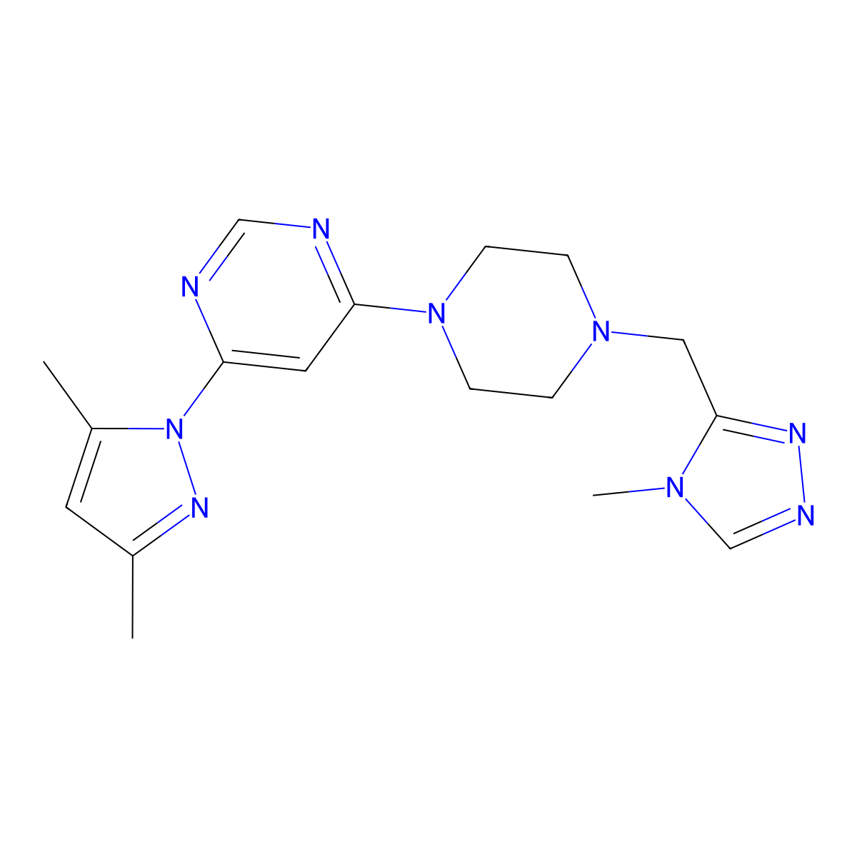 4-(3,5-dimethyl-1H-pyrazol-1-yl)-6-{4-[(4-methyl-4H-1,2,4-triazol-3-yl)methyl]piperazin-1-yl}pyrimidine molecular structure, CAS 2770640-83-8