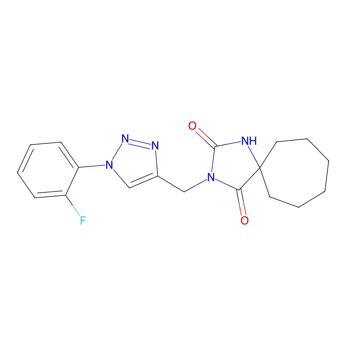 3-{[1-(2-fluorophenyl)-1H-1,2,3-triazol-4-yl]methyl}-1,3-diazaspiro[4.6]undecane-2,4-dione molecular structure, CAS 2770640-86-1