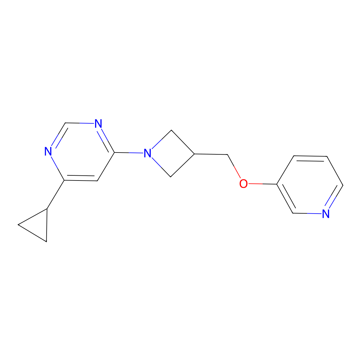 4-Cyclopropyl-6-{3-[(pyridin-3-yloxy)methyl]azetidin-1-yl}pyrimidine molecular structure, CAS 2770640-87-2
