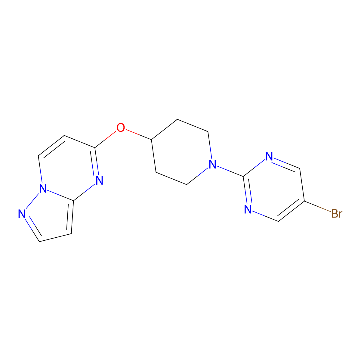 5-Bromo-2-(4-{pyrazolo[1,5-a]pyrimidin-5-yloxy}piperidin-1-yl)pyrimidine molecular structure, CAS 2770640-88-3