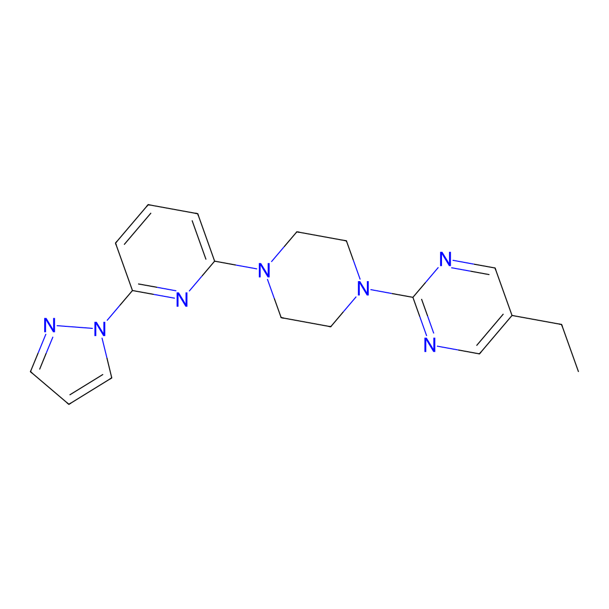 5-ethyl-2-{4-[6-(1H-pyrazol-1-yl)pyridin-2-yl]piperazin-1-yl}pyrimidine molecular structure, CAS 2770640-89-4
