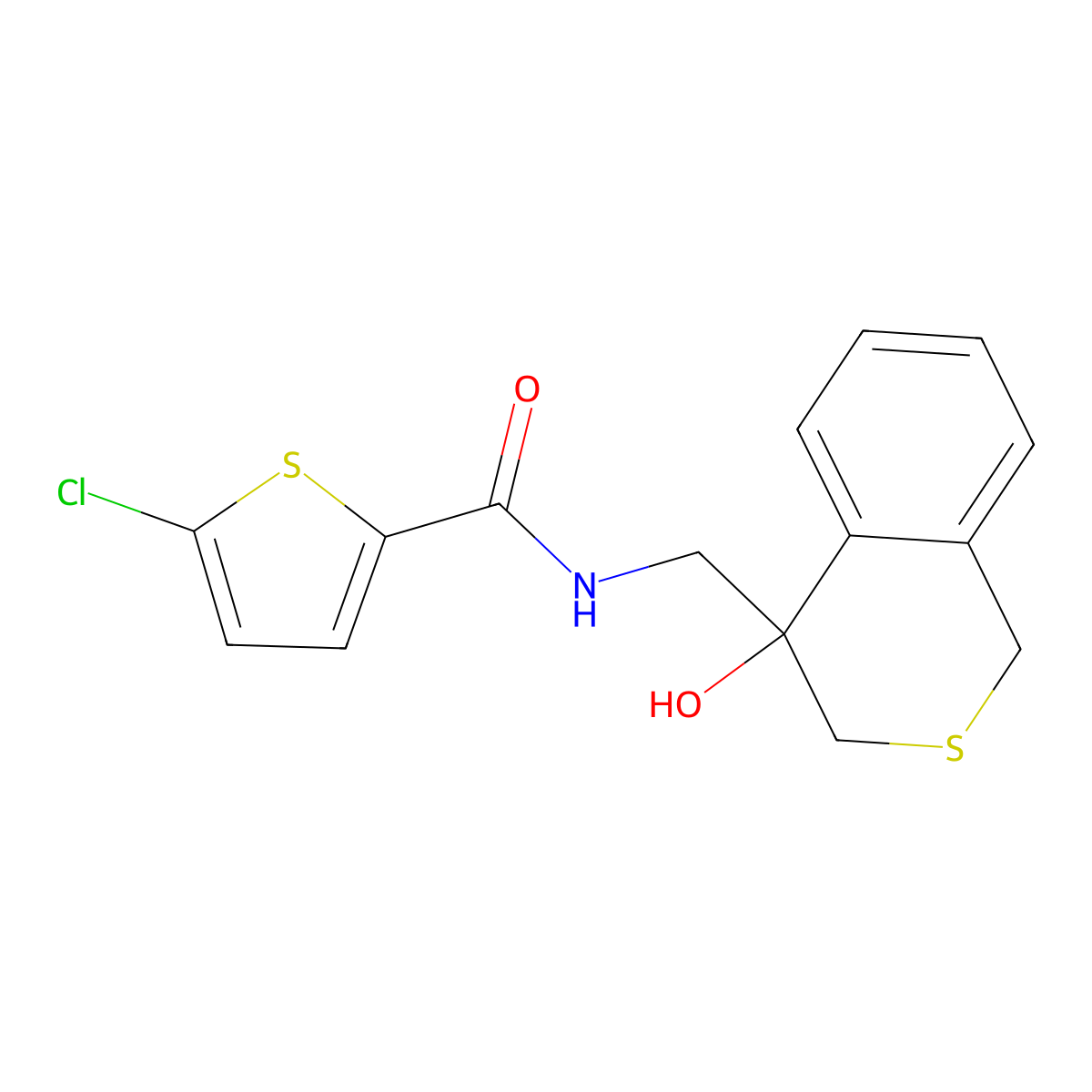5-chloro-N-[(4-hydroxy-3,4-dihydro-1H-2-benzothiopyran-4-yl)methyl]thiophene-2-carboxamide molecular structure, CAS 2770640-90-7