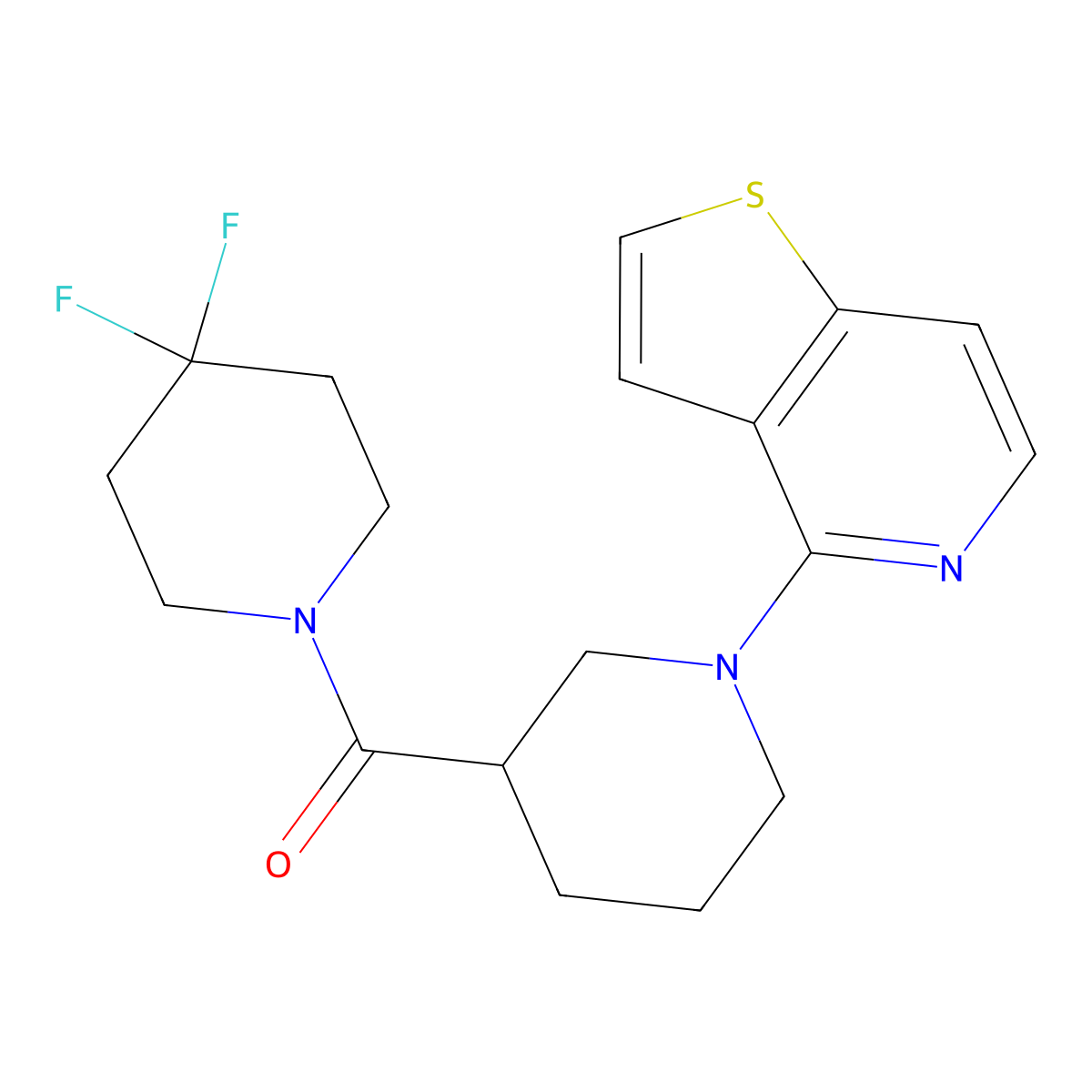 3-(4,4-Difluoropiperidine-1-carbonyl)-1-{thieno[3,2-c]pyridin-4-yl}piperidine molecular structure, CAS 2770640-94-1