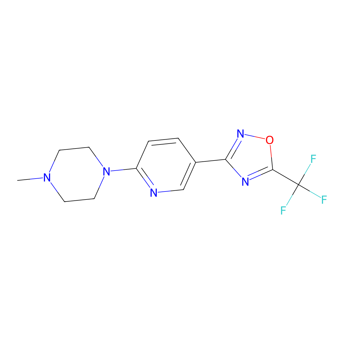 1-Methyl-4-{5-[5-(trifluoromethyl)-1,2,4-oxadiazol-3-yl]pyridin-2-yl}piperazine molecular structure, CAS 2770640-95-2