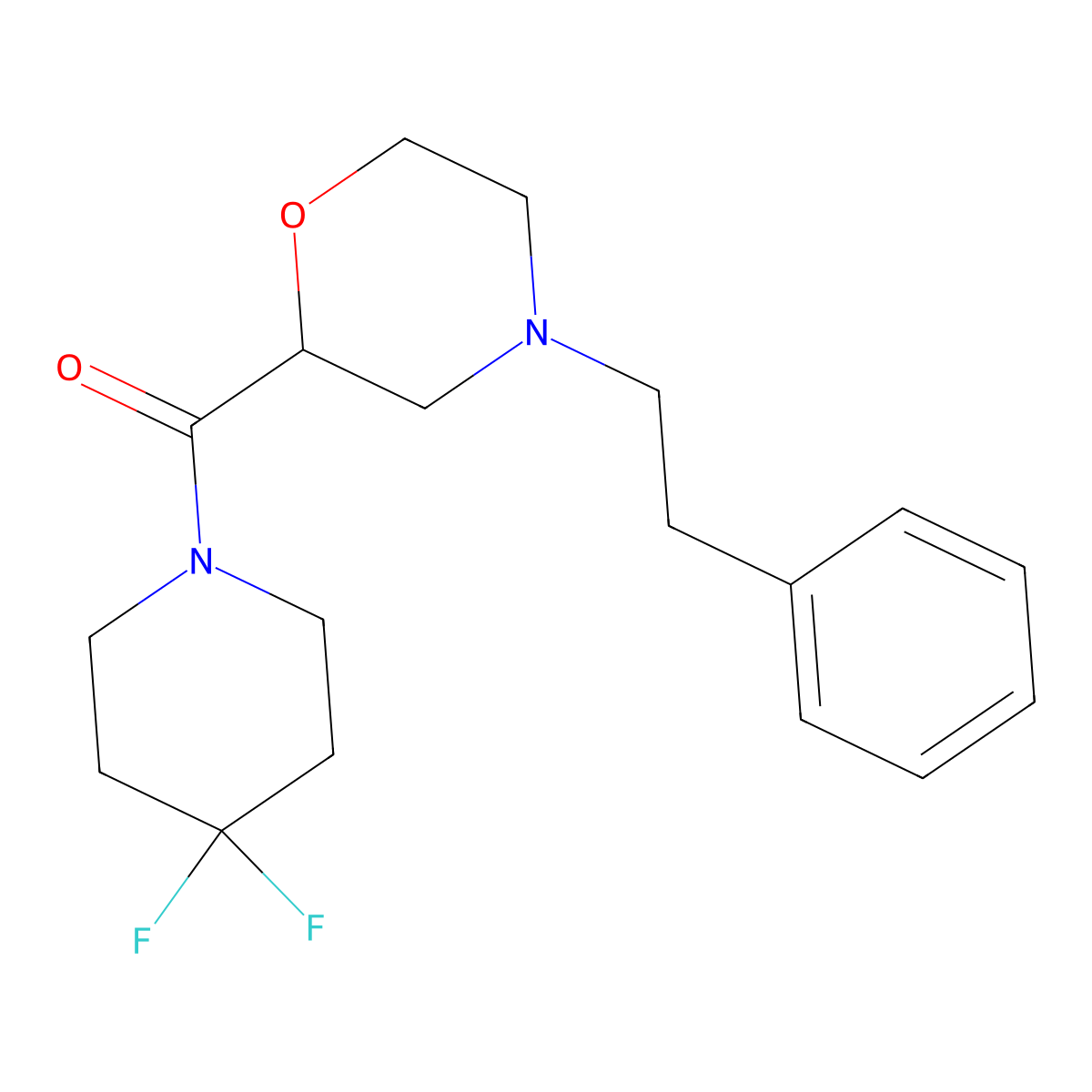 2-(4,4-Difluoropiperidine-1-carbonyl)-4-(2-phenylethyl)morpholine molecular structure, CAS 2770640-96-3