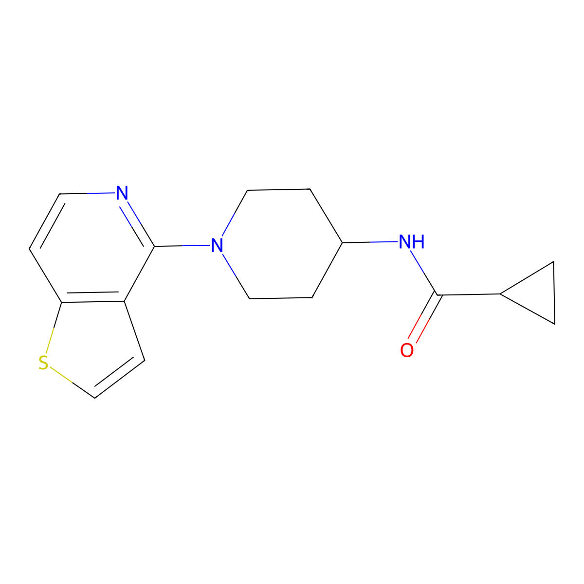 N-(1-{thieno[3,2-c]pyridin-4-yl}piperidin-4-yl)cyclopropanecarboxamide molecular structure, CAS 2770640-98-5