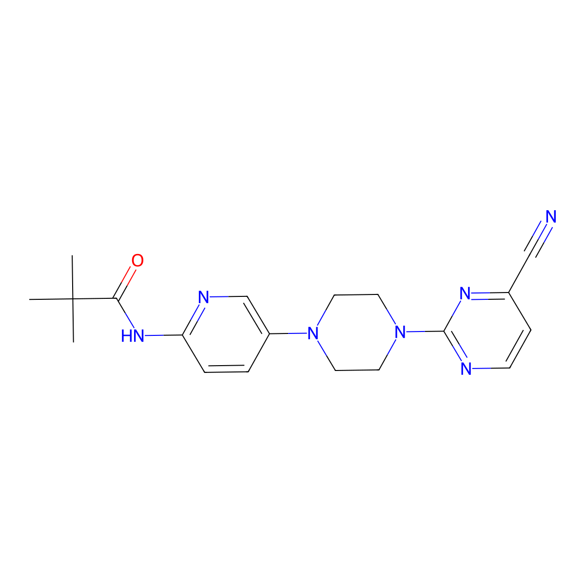 N-{5-[4-(4-cyanopyrimidin-2-yl)piperazin-1-yl]pyridin-2-yl}-2,2-dimethylpropanamide molecular structure, CAS 2770641-02-4