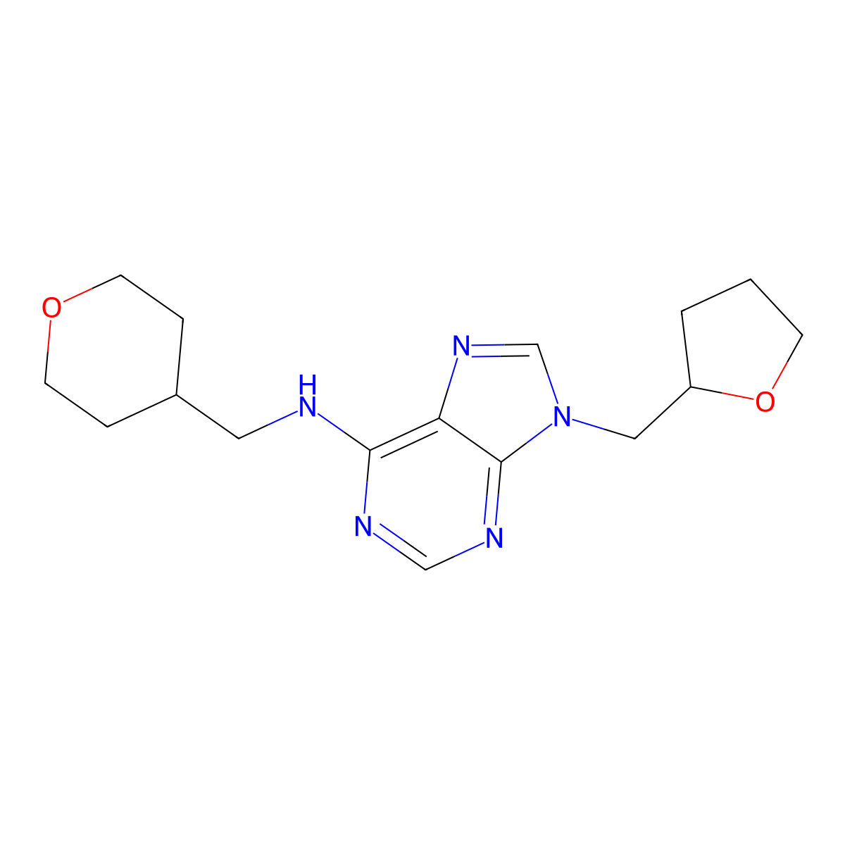 N-[(oxan-4-yl)methyl]-9-[(oxolan-2-yl)methyl]-9H-purin-6-amine molecular structure, CAS 2770641-05-7