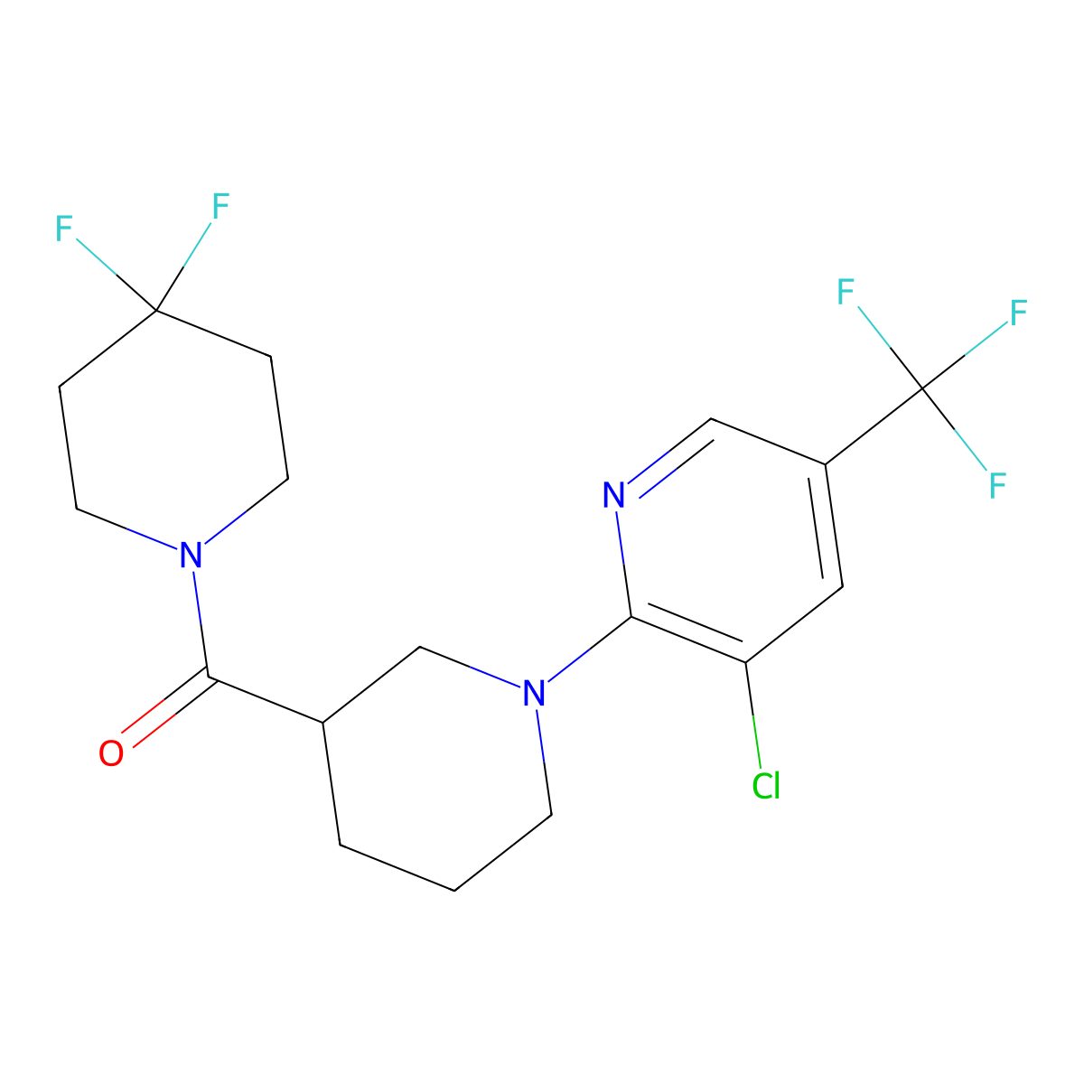 3-Chloro-2-[3-(4,4-difluoropiperidine-1-carbonyl)piperidin-1-yl]-5-(trifluoromethyl)pyridine molecular structure, CAS 2770641-07-9