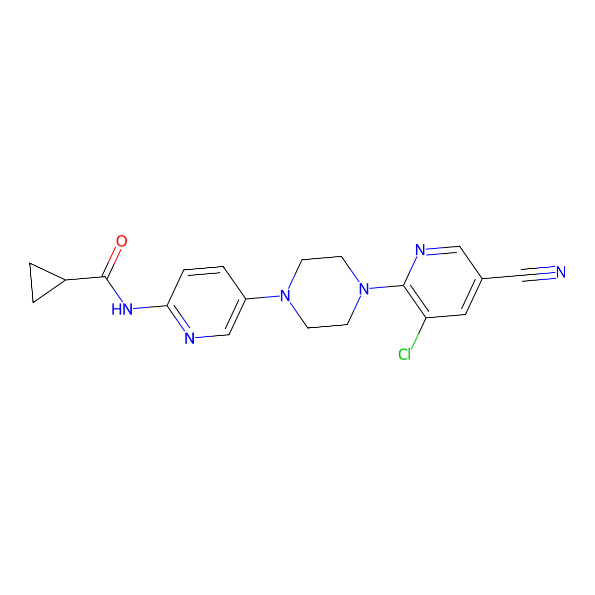 N-{5-[4-(3-chloro-5-cyanopyridin-2-yl)piperazin-1-yl]pyridin-2-yl}cyclopropanecarboxamide molecular structure, CAS 2770641-12-6