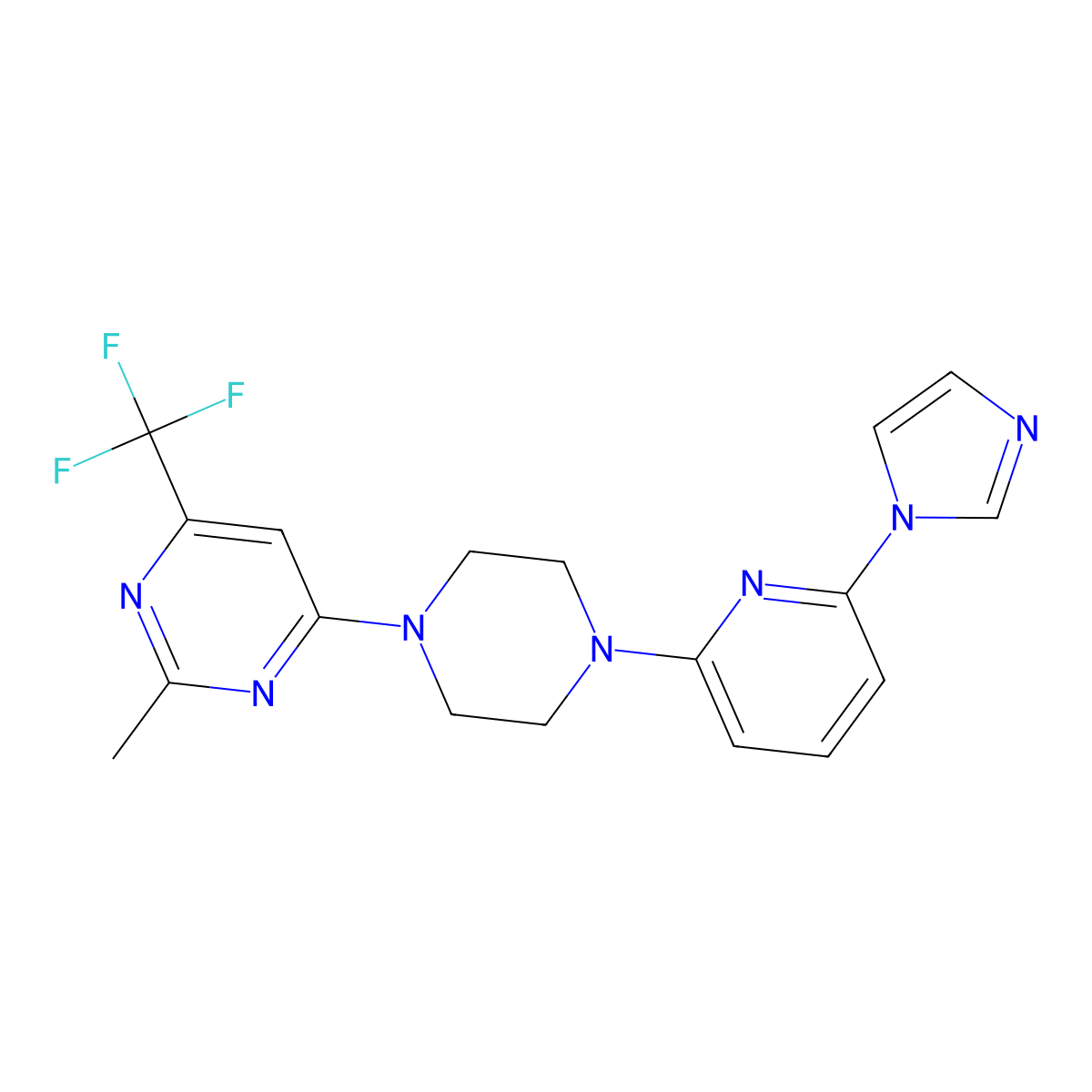 4-{4-[6-(1H-imidazol-1-yl)pyridin-2-yl]piperazin-1-yl}-2-methyl-6-(trifluoromethyl)pyrimidine molecular structure, CAS 2770641-14-8