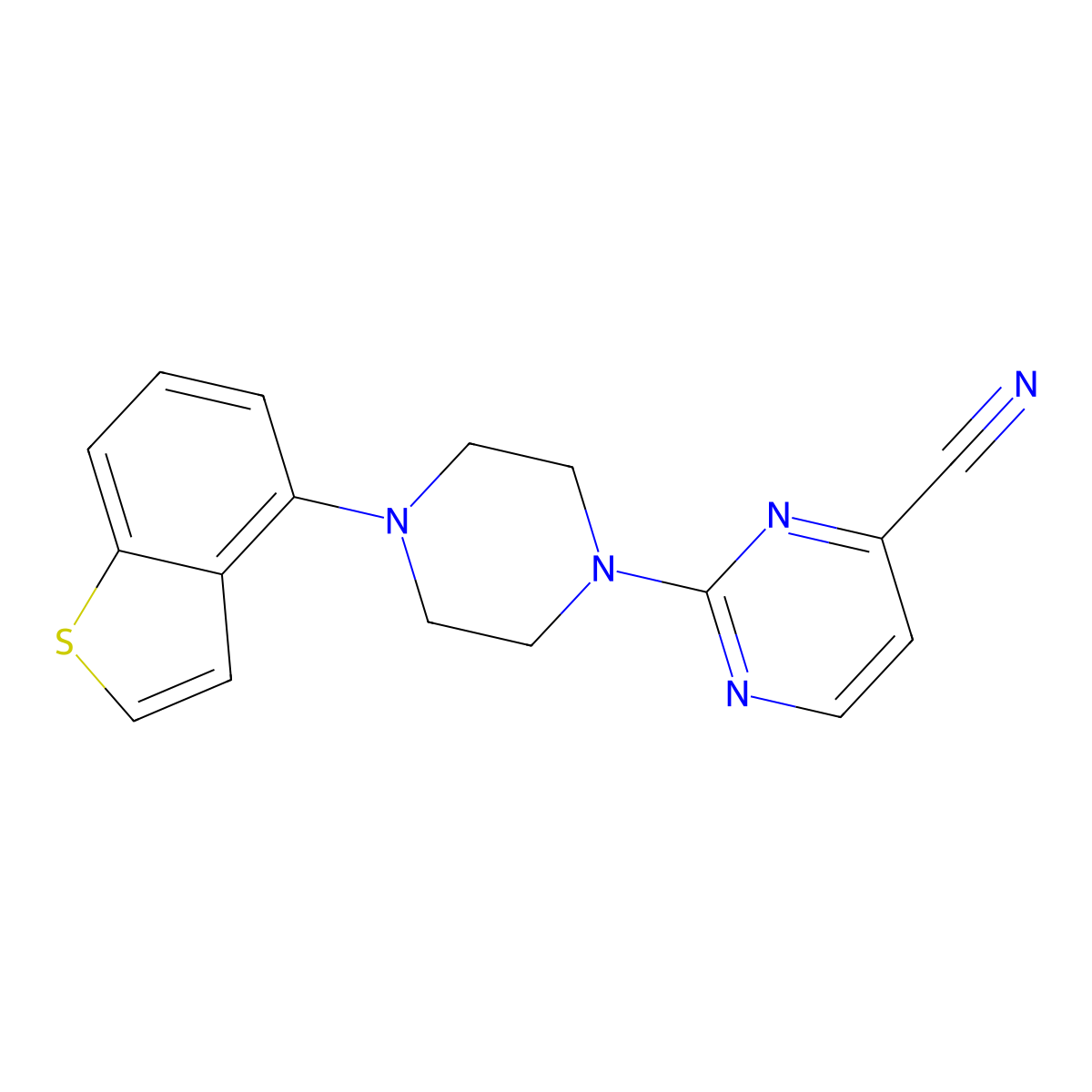 2-[4-(1-Benzothiophen-4-yl)piperazin-1-yl]pyrimidine-4-carbonitrile molecular structure, CAS 2770641-16-0
