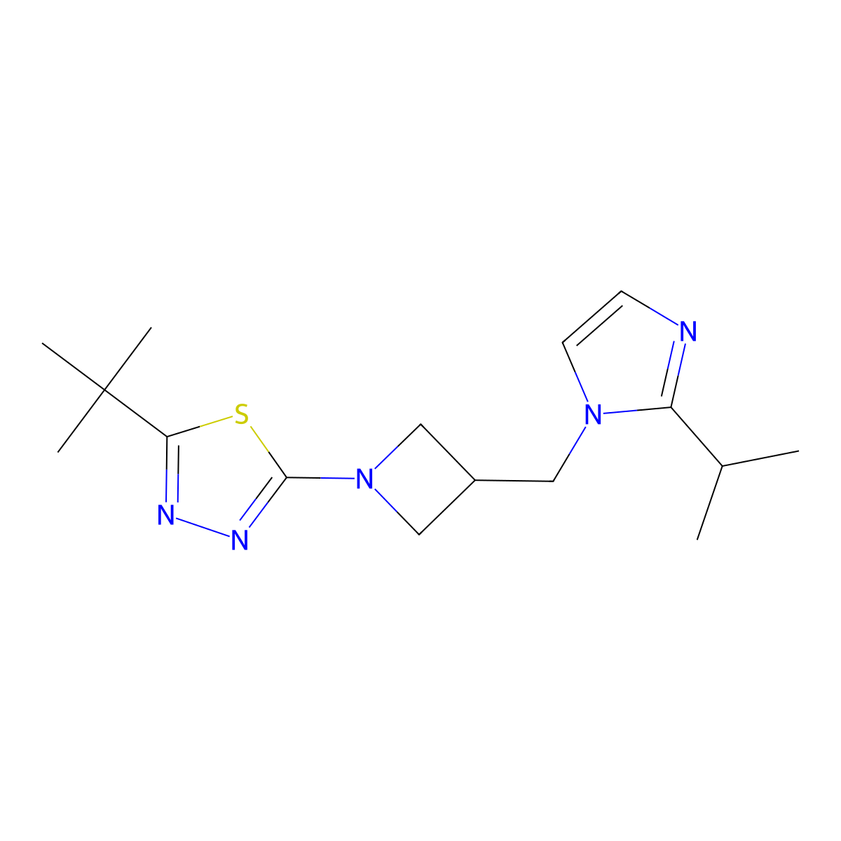 2-tert-butyl-5-(3-{[2-(propan-2-yl)-1H-imidazol-1-yl]methyl}azetidin-1-yl)-1,3,4-thiadiazole molecular structure, CAS 2770641-22-8