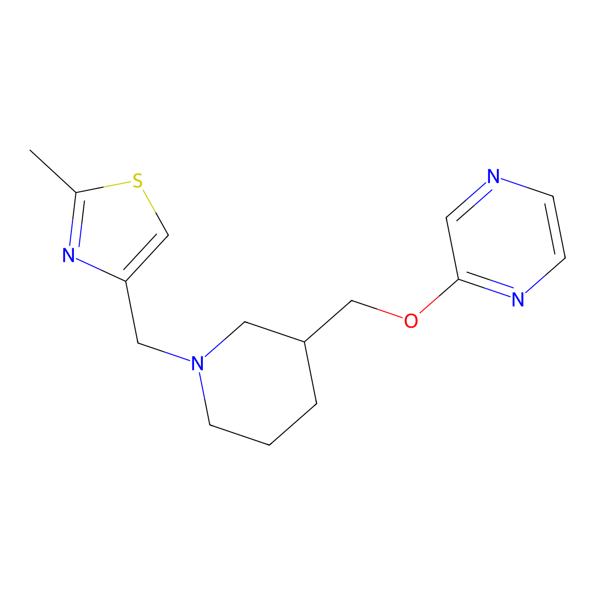 2-({1-[(2-Methyl-1,3-thiazol-4-yl)methyl]piperidin-3-yl}methoxy)pyrazine molecular structure, CAS 2770641-23-9