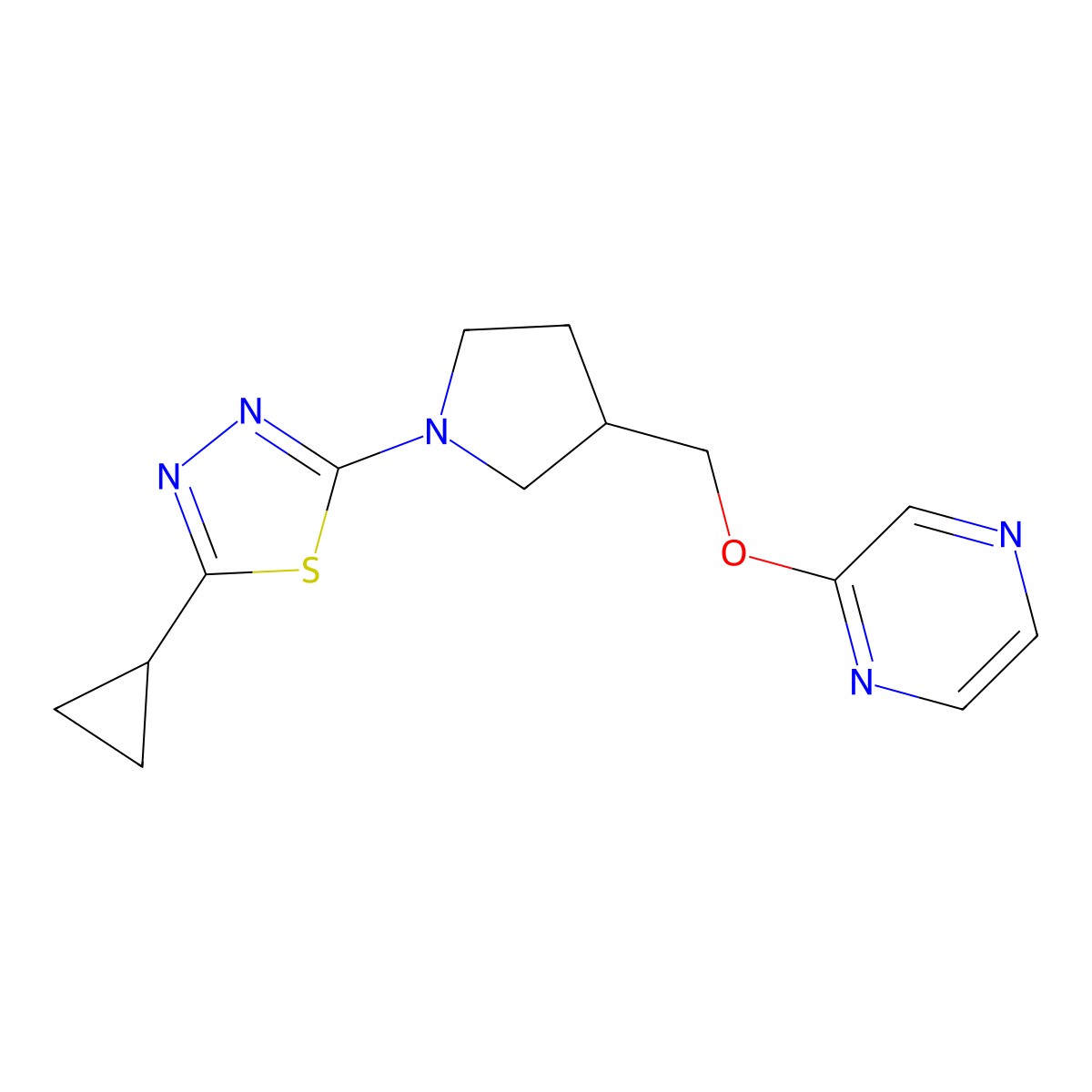 2-{[1-(5-Cyclopropyl-1,3,4-thiadiazol-2-yl)pyrrolidin-3-yl]methoxy}pyrazine molecular structure, CAS 2770641-36-4