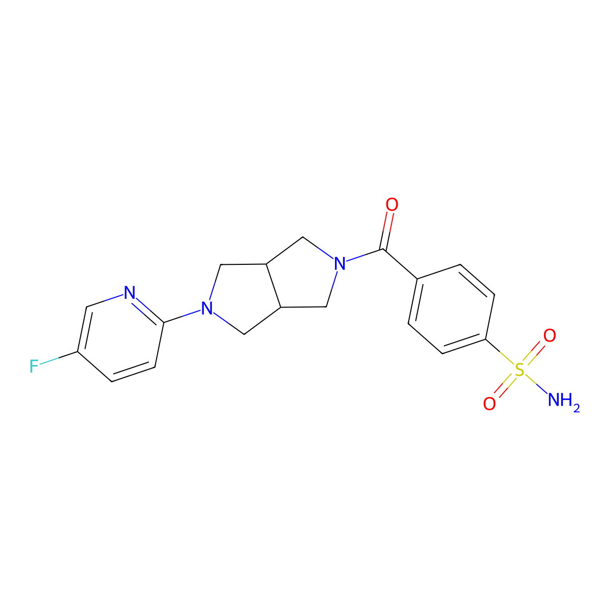 4-[5-(5-Fluoropyridin-2-yl)-octahydropyrrolo[3,4-c]pyrrole-2-carbonyl]benzene-1-sulfonamide molecular structure, CAS 2770641-38-6