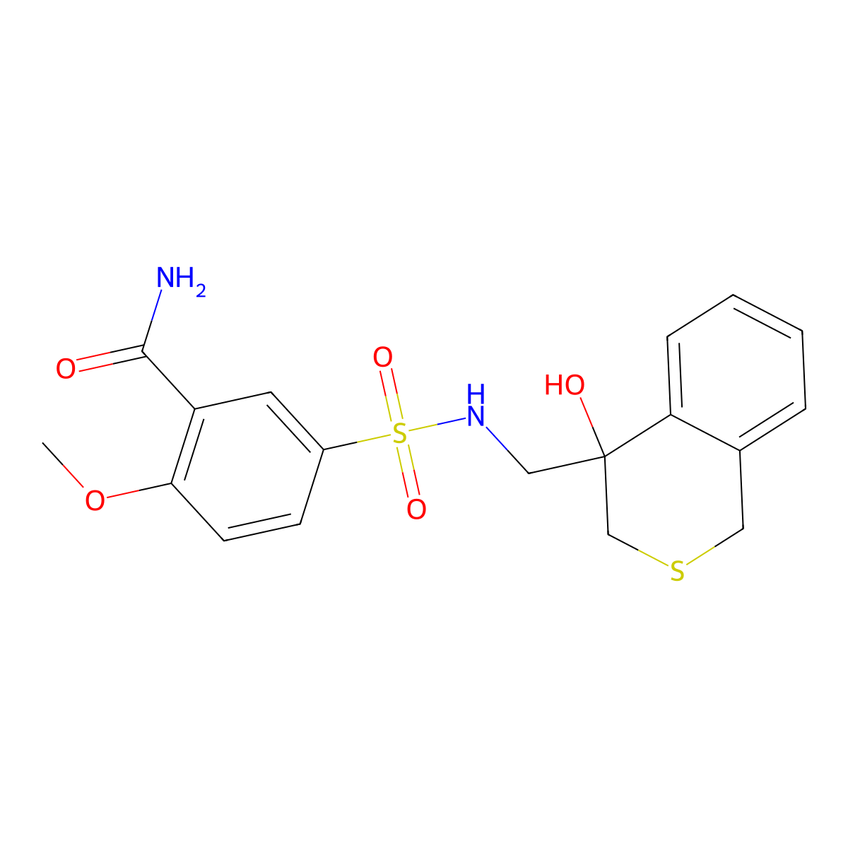 5-{[(4-hydroxy-3,4-dihydro-1H-2-benzothiopyran-4-yl)methyl]sulfamoyl}-2-methoxybenzamide molecular structure, CAS 2770641-44-4