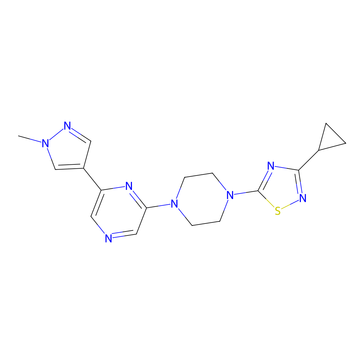 2-[4-(3-cyclopropyl-1,2,4-thiadiazol-5-yl)piperazin-1-yl]-6-(1-methyl-1H-pyrazol-4-yl)pyrazine molecular structure, CAS 2770641-46-6