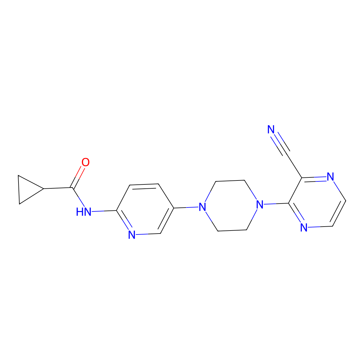 N-{5-[4-(3-cyanopyrazin-2-yl)piperazin-1-yl]pyridin-2-yl}cyclopropanecarboxamide molecular structure, CAS 2770641-51-3