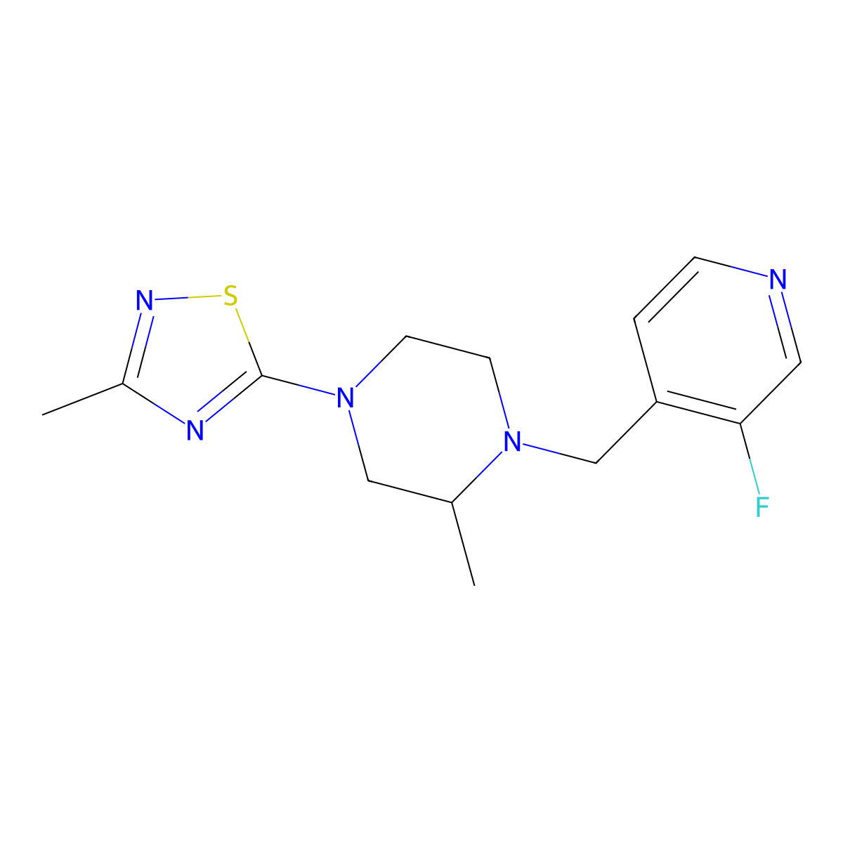 1-[(3-Fluoropyridin-4-yl)methyl]-2-methyl-4-(3-methyl-1,2,4-thiadiazol-5-yl)piperazine molecular structure, CAS 2770641-58-0