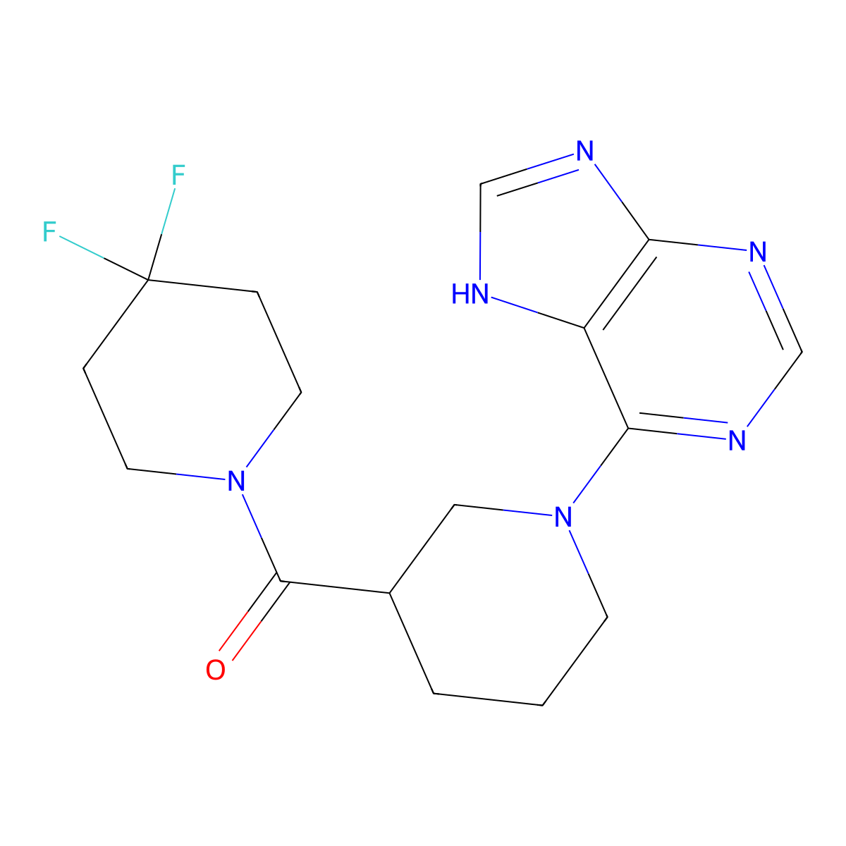 6-[3-(4,4-difluoropiperidine-1-carbonyl)piperidin-1-yl]-9H-purine molecular structure, CAS 2770641-60-4