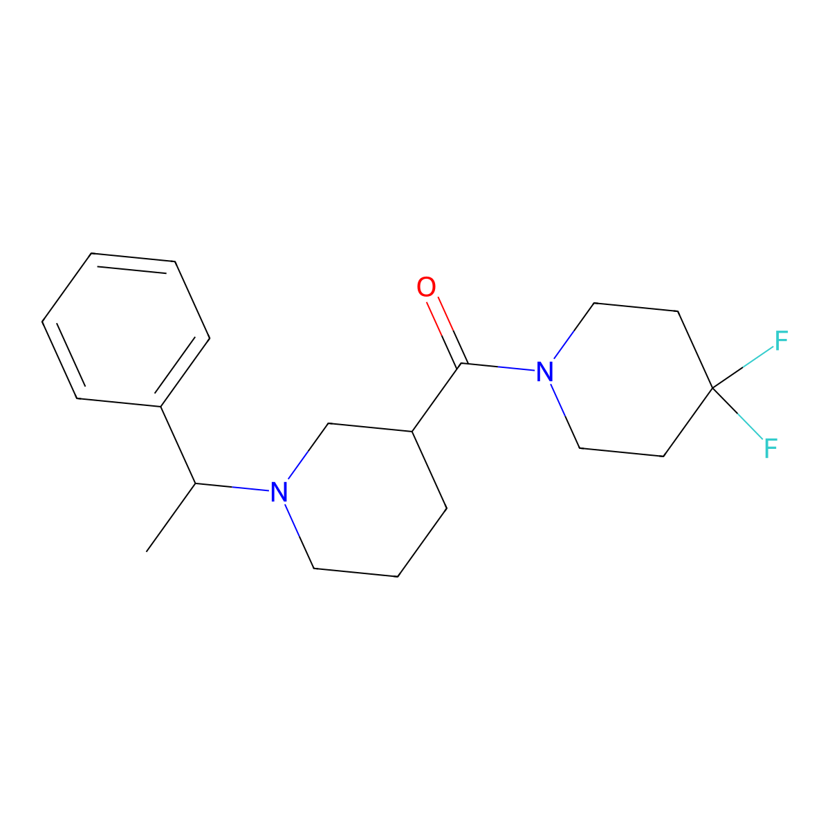 4,4-Difluoro-1-[1-(1-phenylethyl)piperidine-3-carbonyl]piperidine molecular structure, CAS 2770641-67-1