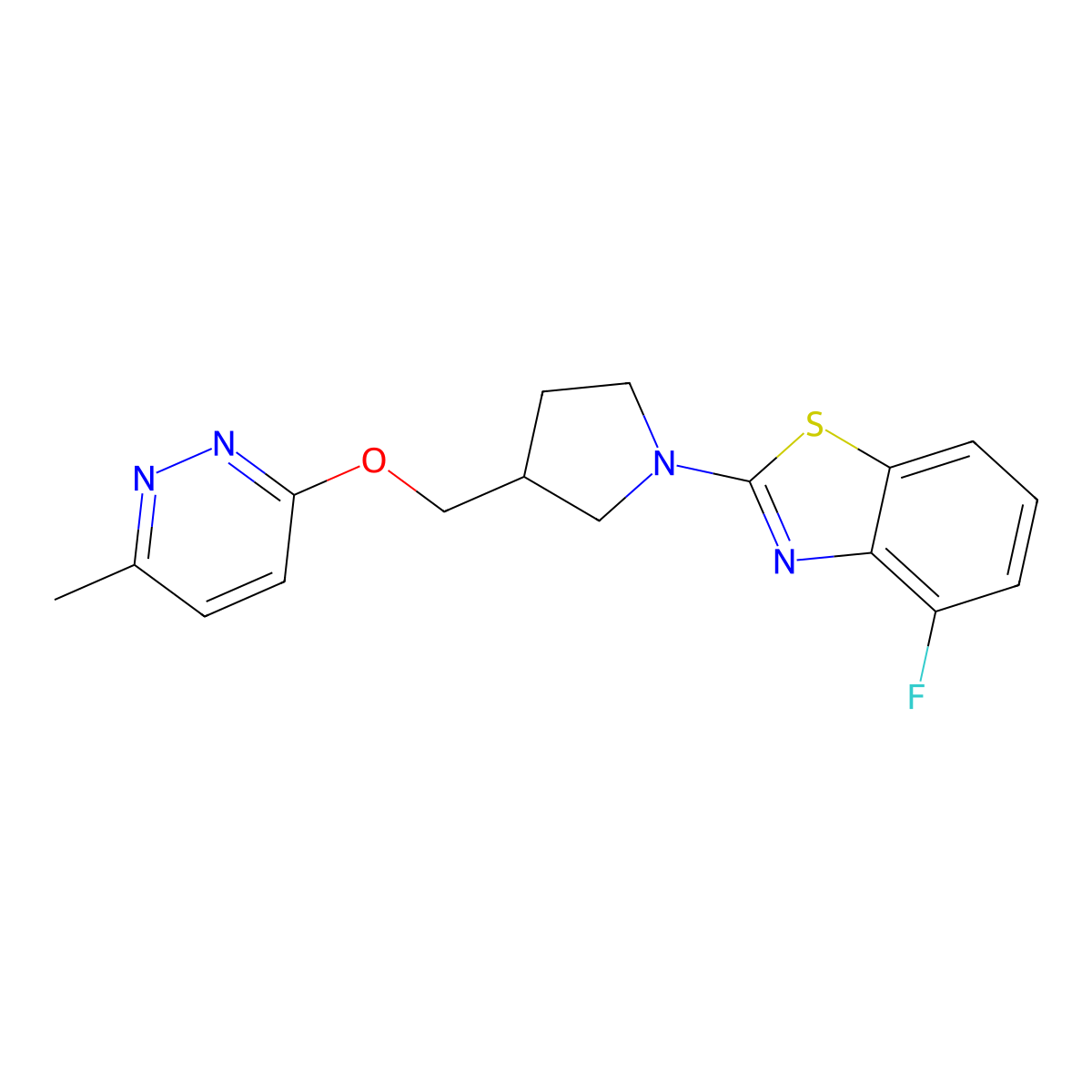 4-Fluoro-2-(3-{[(6-methylpyridazin-3-yl)oxy]methyl}pyrrolidin-1-yl)-1,3-benzothiazole molecular structure, CAS 2770641-68-2