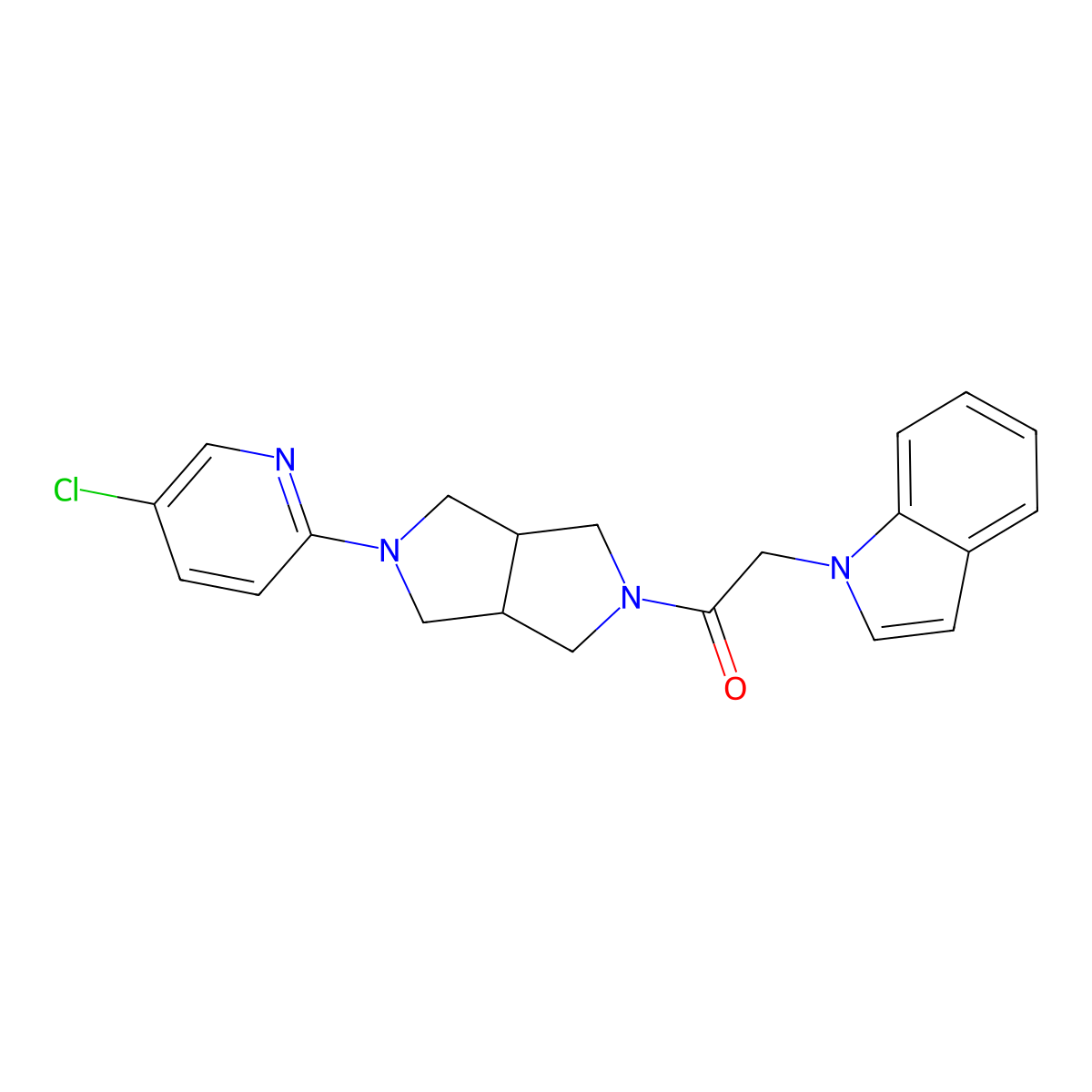 1-[5-(5-chloropyridin-2-yl)-octahydropyrrolo[3,4-c]pyrrol-2-yl]-2-(1H-indol-1-yl)ethan-1-one molecular structure, CAS 2770641-71-7