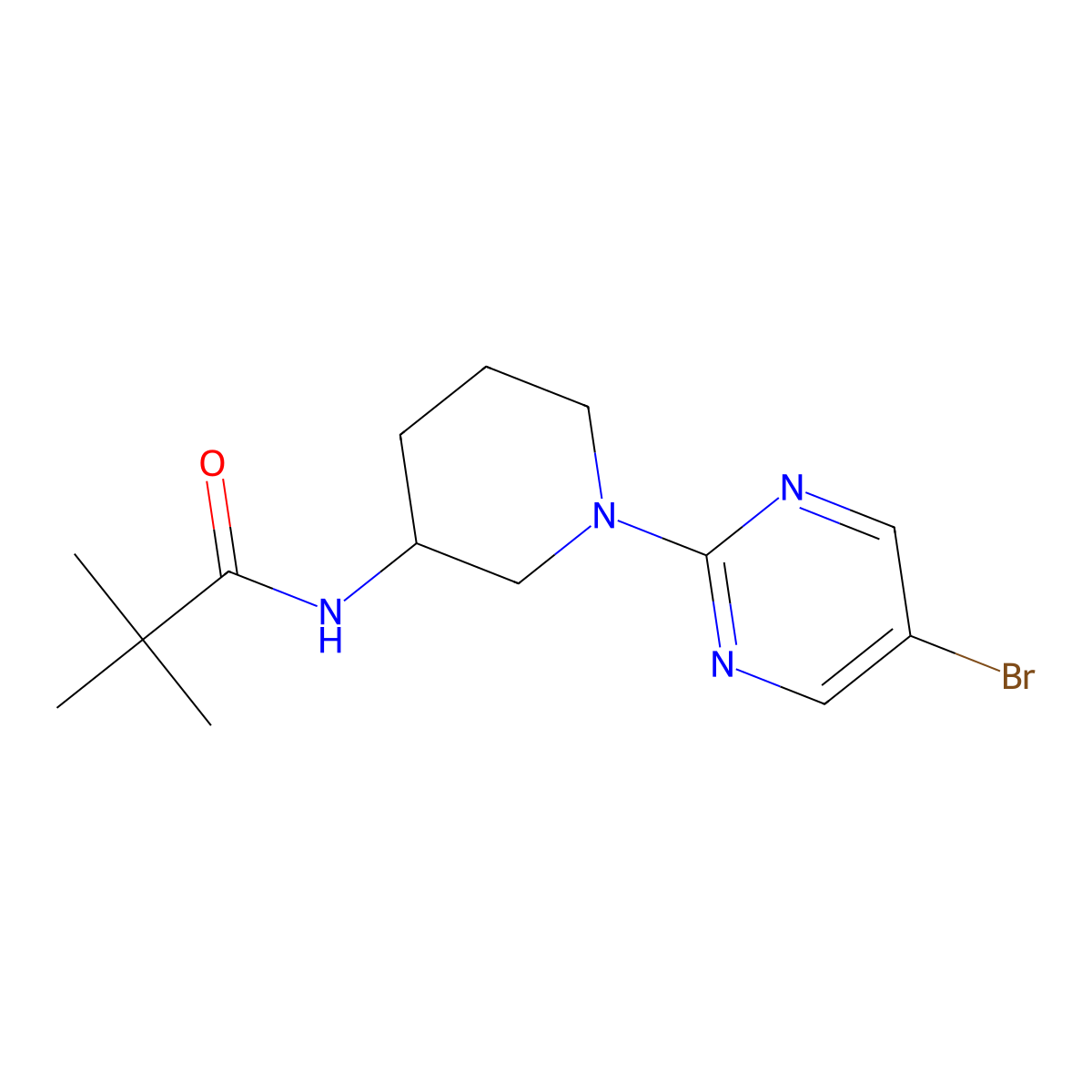 N-[1-(5-bromopyrimidin-2-yl)piperidin-3-yl]-2,2-dimethylpropanamide molecular structure, CAS 2770641-78-4