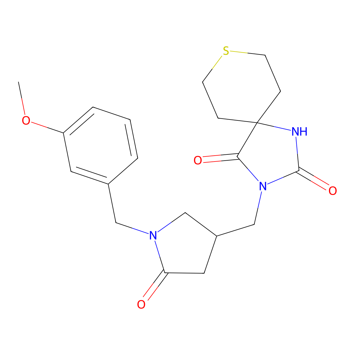 3-({1-[(3-Methoxyphenyl)methyl]-5-oxopyrrolidin-3-yl}methyl)-8-thia-1,3-diazaspiro[4.5]decane-2,4-dione molecular structure, CAS 2770641-81-9