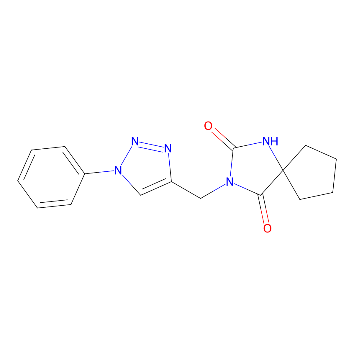 3-[(1-phenyl-1H-1,2,3-triazol-4-yl)methyl]-1,3-diazaspiro[4.4]nonane-2,4-dione molecular structure, CAS 2770641-85-3