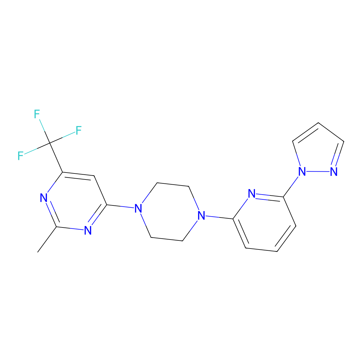 2-methyl-4-{4-[6-(1H-pyrazol-1-yl)pyridin-2-yl]piperazin-1-yl}-6-(trifluoromethyl)pyrimidine molecular structure, CAS 2770641-86-4