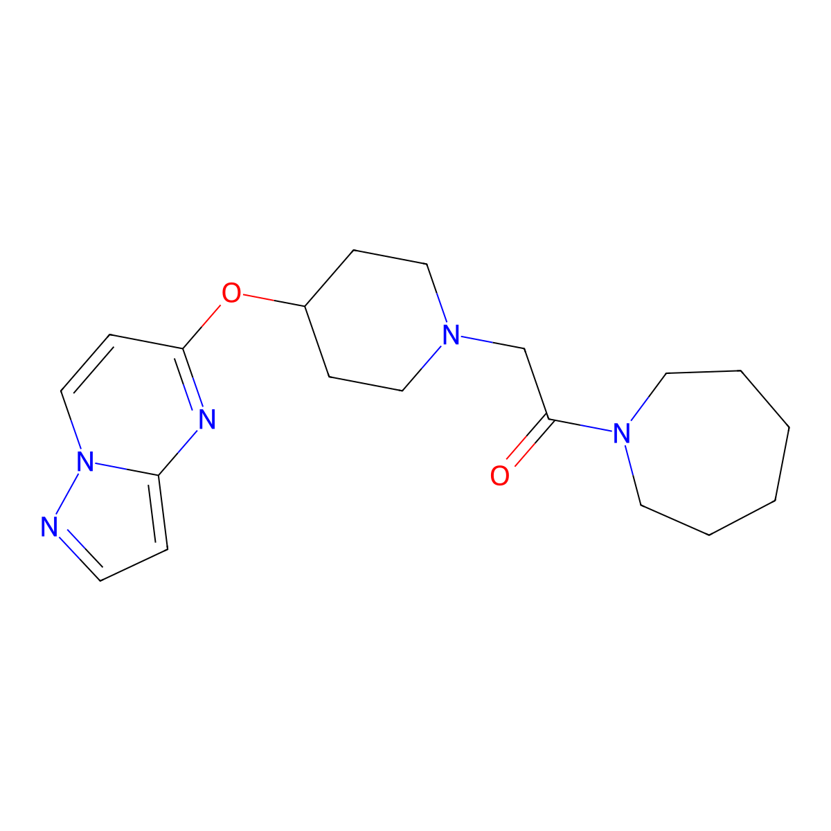 1-(Azepan-1-yl)-2-(4-{pyrazolo[1,5-a]pyrimidin-5-yloxy}piperidin-1-yl)ethan-1-one molecular structure, CAS 2770641-89-7