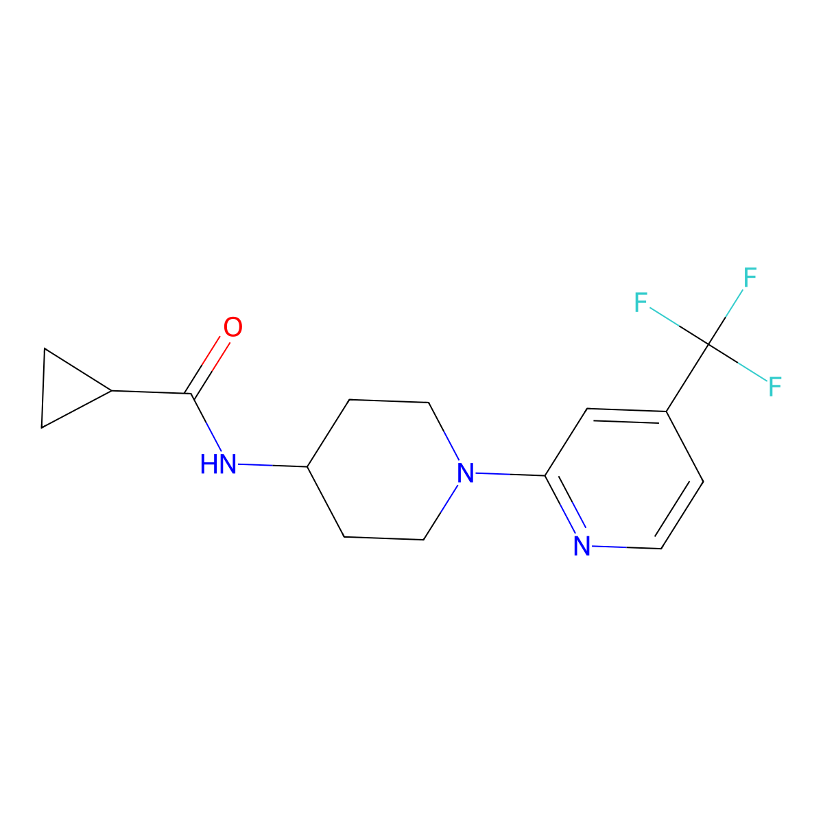 N-{1-[4-(trifluoromethyl)pyridin-2-yl]piperidin-4-yl}cyclopropanecarboxamide molecular structure, CAS 2770641-91-1