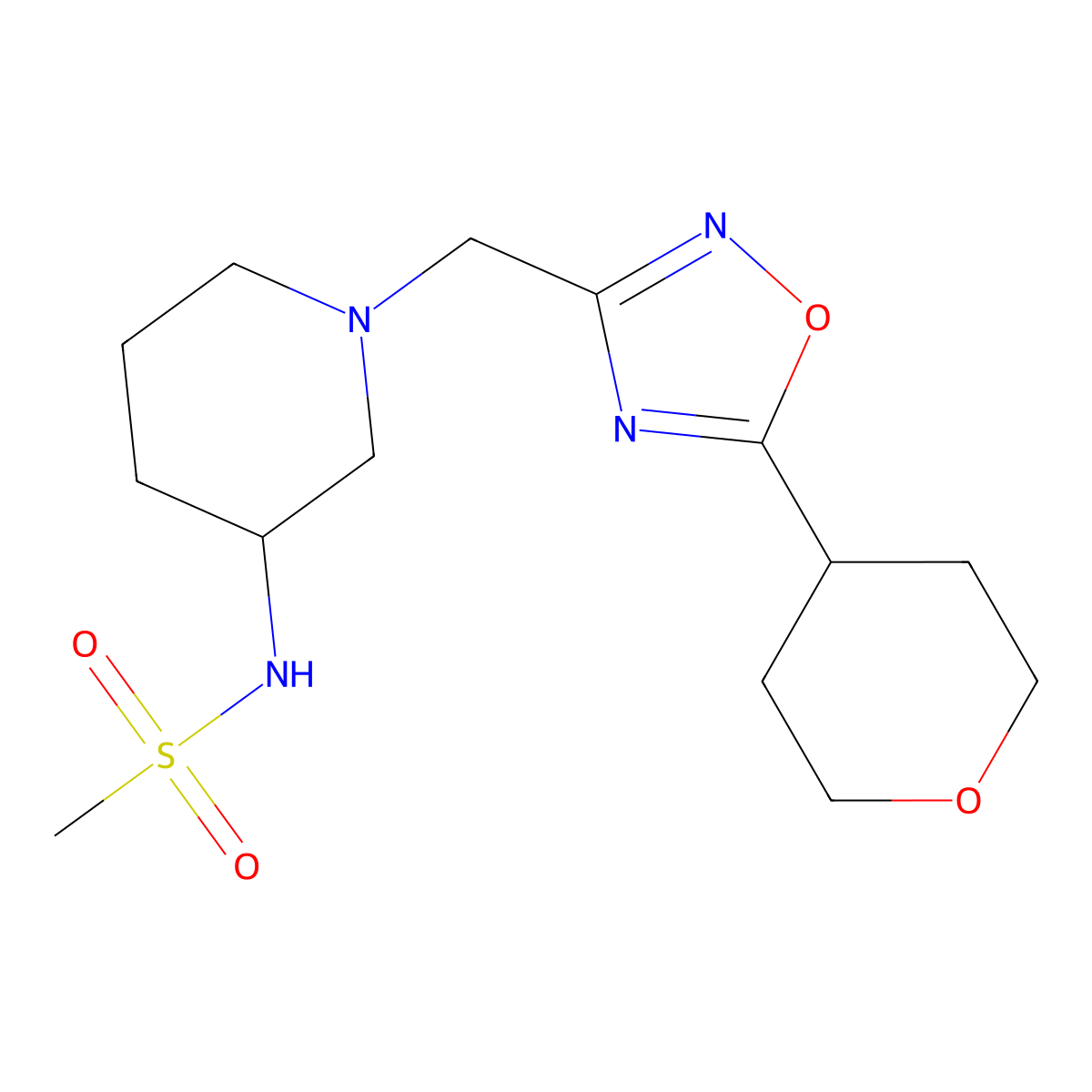 N-(1-{[5-(oxan-4-yl)-1,2,4-oxadiazol-3-yl]methyl}piperidin-3-yl)methanesulfonamide molecular structure, CAS 2770641-92-2