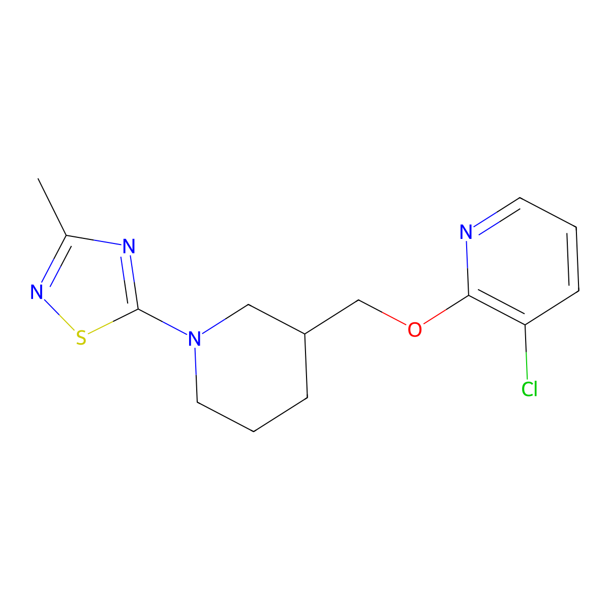3-Chloro-2-{[1-(3-methyl-1,2,4-thiadiazol-5-yl)piperidin-3-yl]methoxy}pyridine molecular structure, CAS 2770641-99-9