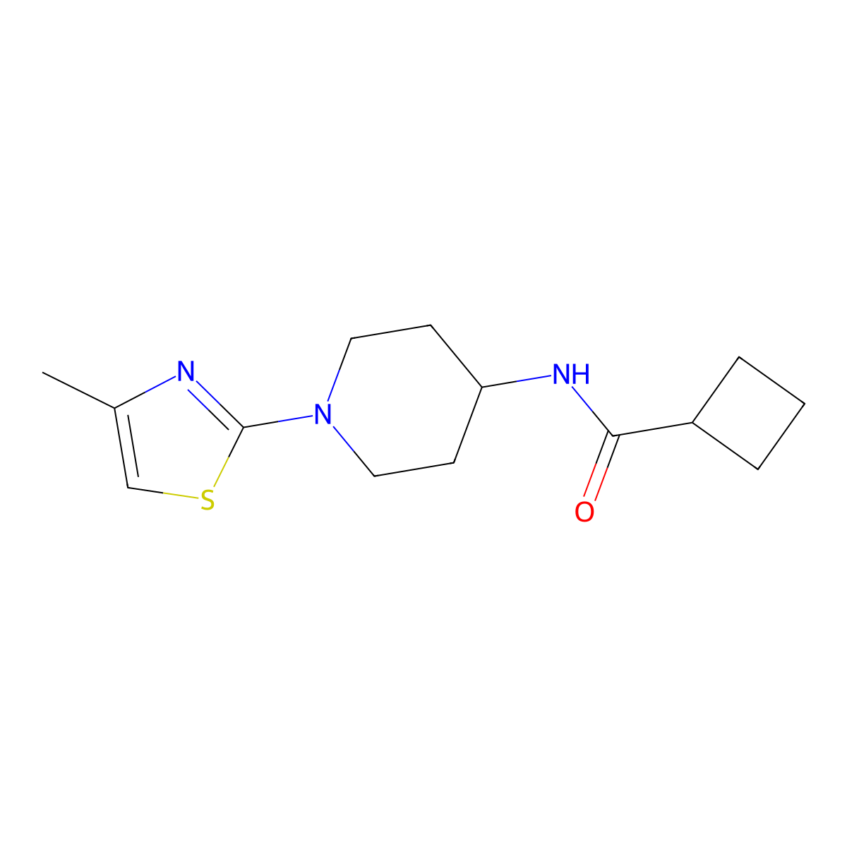 N-[1-(4-methyl-1,3-thiazol-2-yl)piperidin-4-yl]cyclobutanecarboxamide molecular structure, CAS 2770642-00-5