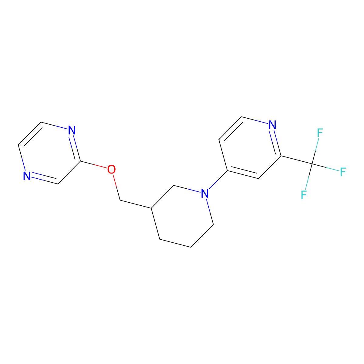 2-({1-[2-(Trifluoromethyl)pyridin-4-yl]piperidin-3-yl}methoxy)pyrazine molecular structure, CAS 2770642-03-8