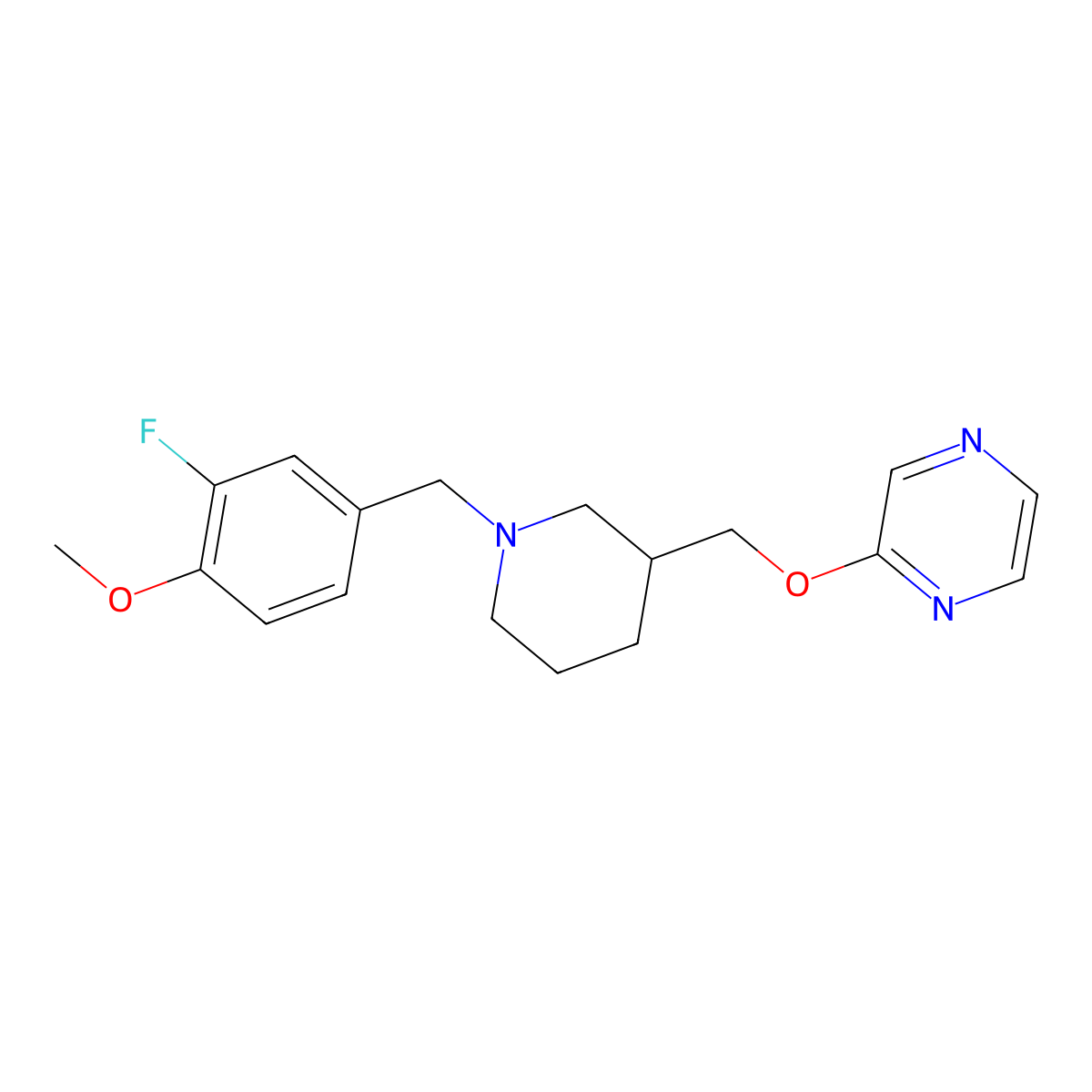 2-({1-[(3-Fluoro-4-methoxyphenyl)methyl]piperidin-3-yl}methoxy)pyrazine molecular structure, CAS 2770642-06-1