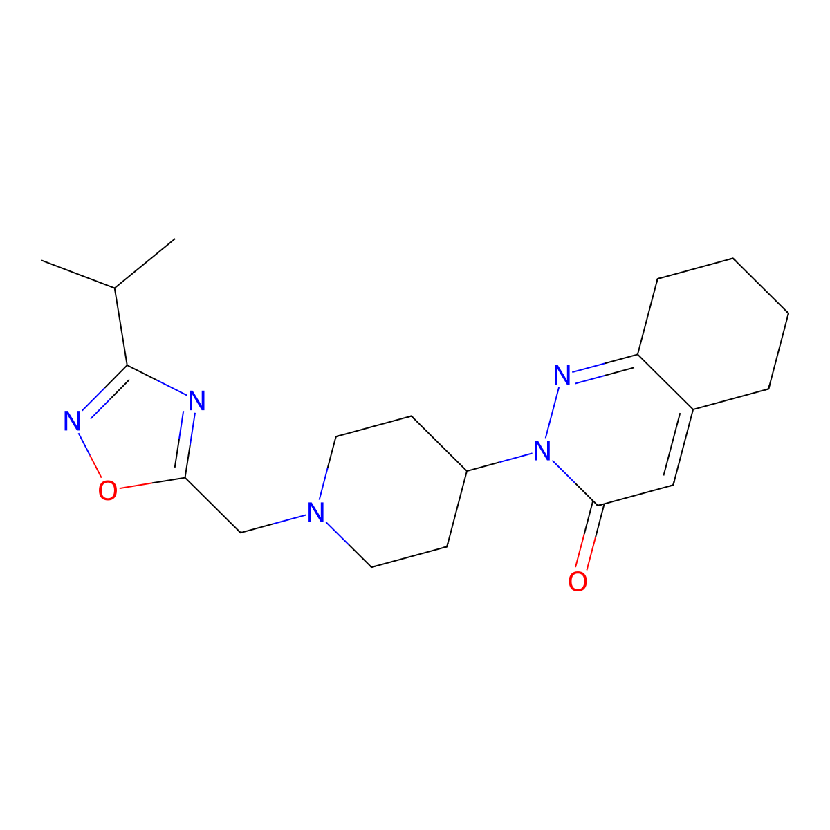 2-(1-{[3-(Propan-2-yl)-1,2,4-oxadiazol-5-yl]methyl}piperidin-4-yl)-2,3,5,6,7,8-hexahydrocinnolin-3-one molecular structure, CAS 2770642-10-7