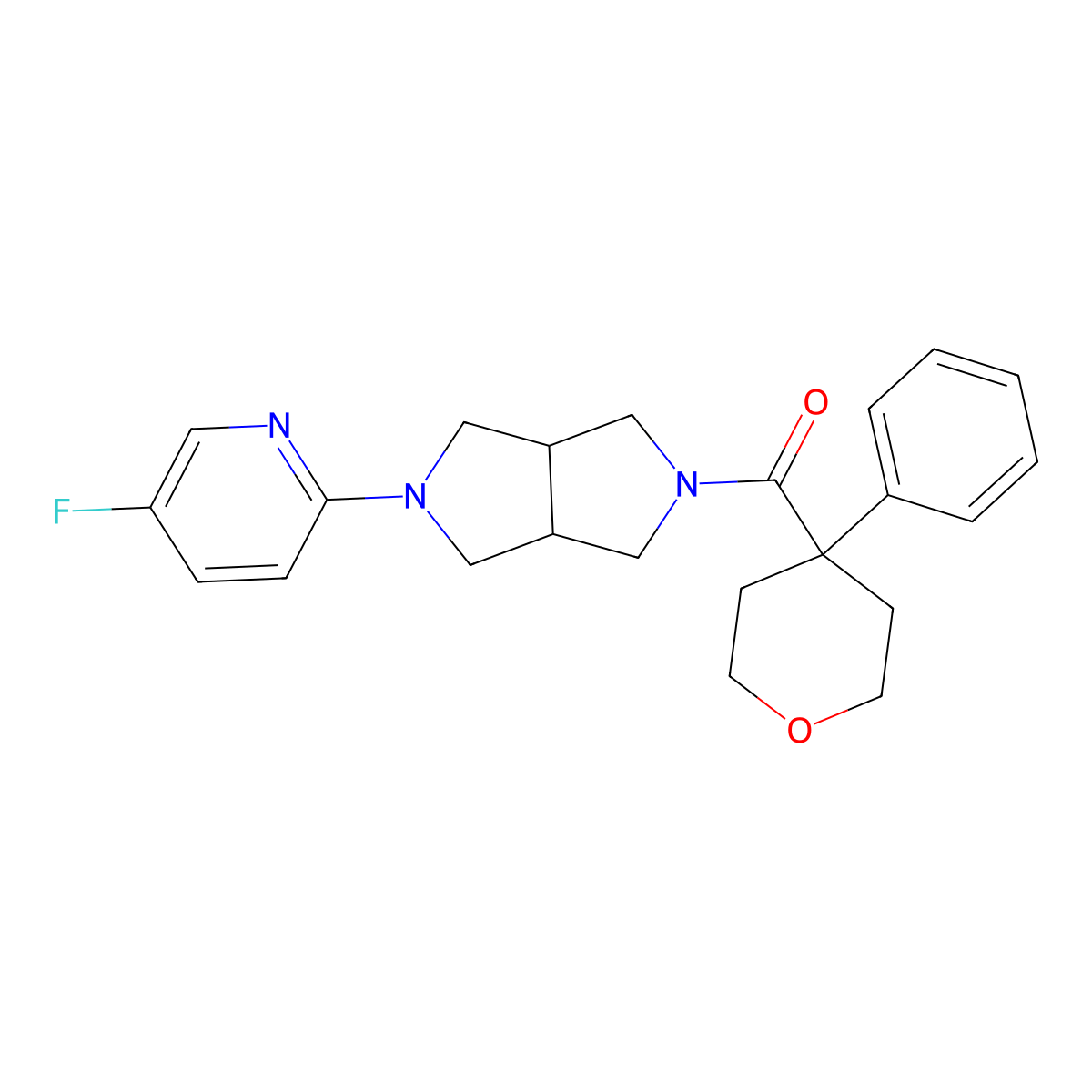 5-Fluoro-2-[5-(4-phenyloxane-4-carbonyl)-octahydropyrrolo[3,4-c]pyrrol-2-yl]pyridine molecular structure, CAS 2770642-15-2