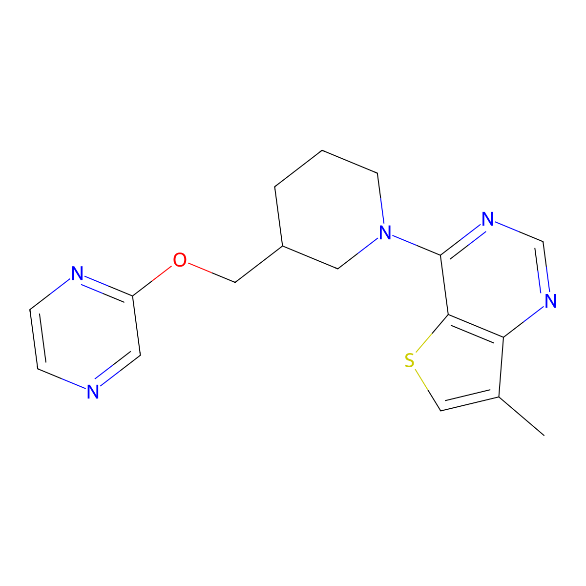 2-[(1-{7-Methylthieno[3,2-d]pyrimidin-4-yl}piperidin-3-yl)methoxy]pyrazine molecular structure, CAS 2770642-19-6