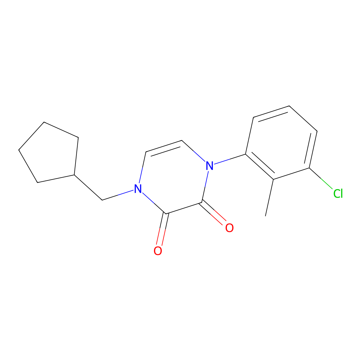 1-(3-Chloro-2-methylphenyl)-4-(cyclopentylmethyl)-1,2,3,4-tetrahydropyrazine-2,3-dione molecular structure, CAS 2770642-24-3
