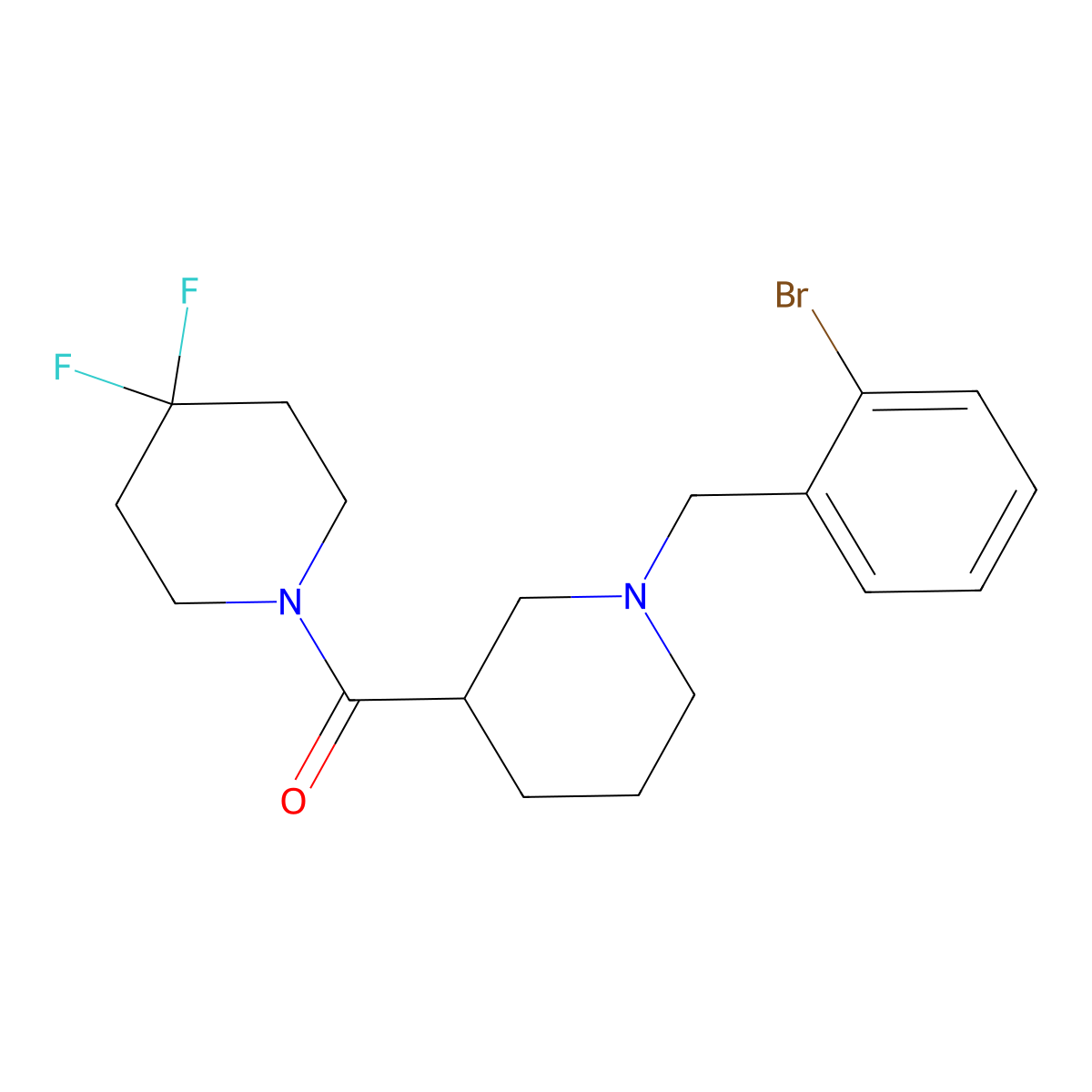 1-{1-[(2-Bromophenyl)methyl]piperidine-3-carbonyl}-4,4-difluoropiperidine molecular structure, CAS 2770642-25-4