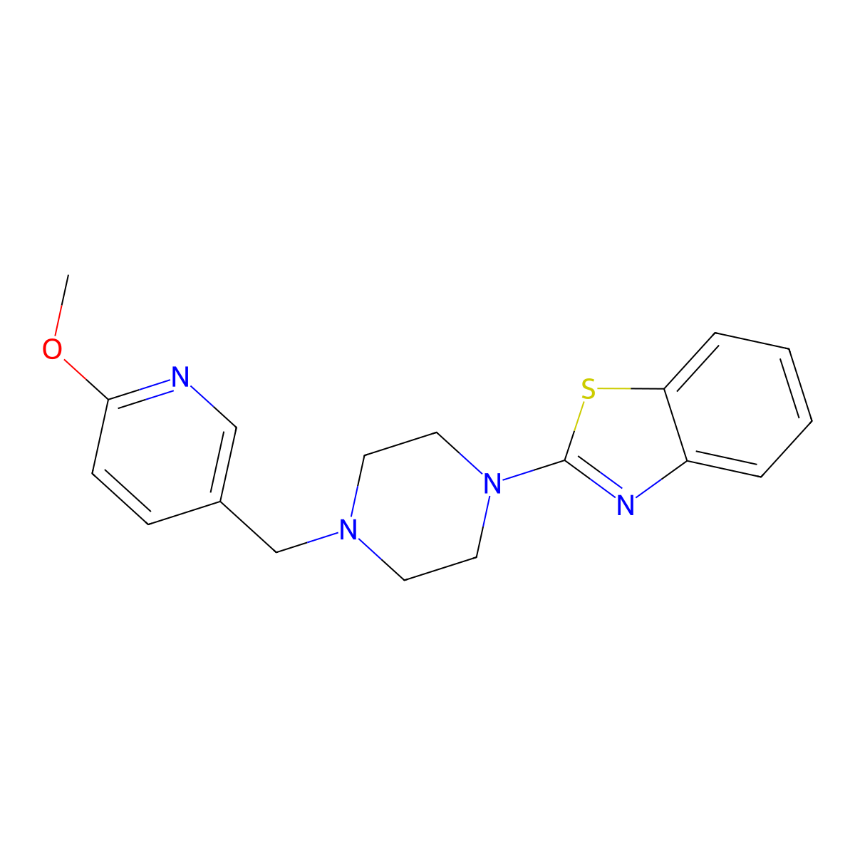 2-{4-[(6-Methoxypyridin-3-yl)methyl]piperazin-1-yl}-1,3-benzothiazole molecular structure, CAS 2770642-27-6