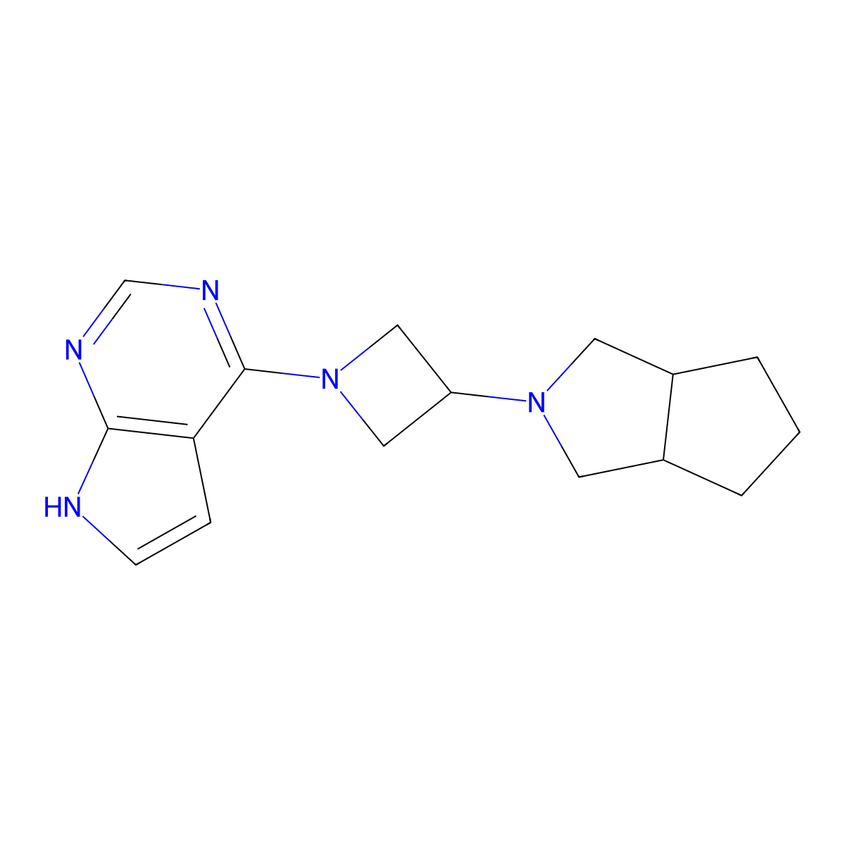 3-{octahydrocyclopenta[c]pyrrol-2-yl}-1-{7H-pyrrolo[2,3-d]pyrimidin-4-yl}azetidine molecular structure, CAS 2770642-30-1