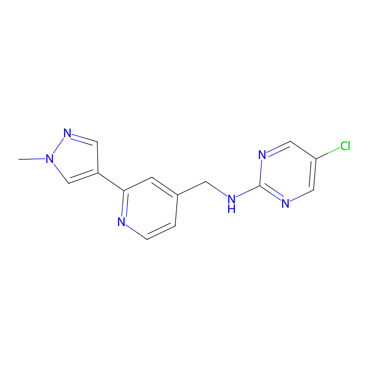 5-chloro-N-{[2-(1-methyl-1H-pyrazol-4-yl)pyridin-4-yl]methyl}pyrimidin-2-amine molecular structure, CAS 2770642-31-2
