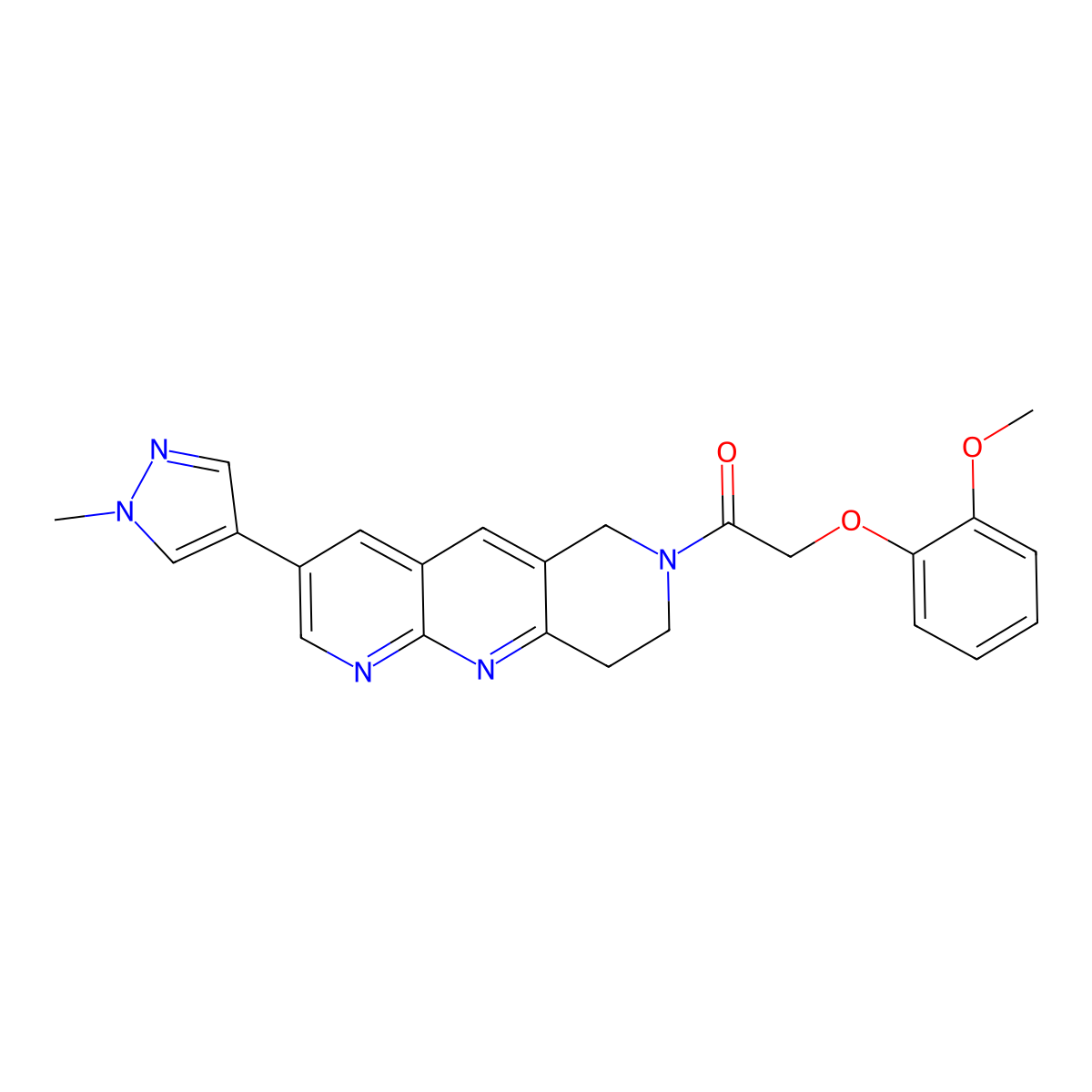 2-(2-methoxyphenoxy)-1-[3-(1-methyl-1H-pyrazol-4-yl)-6H,7H,8H,9H-pyrido[2,3-b]1,6-naphthyridin-7-yl]ethan-1-one molecular structure, CAS 2770642-32-3